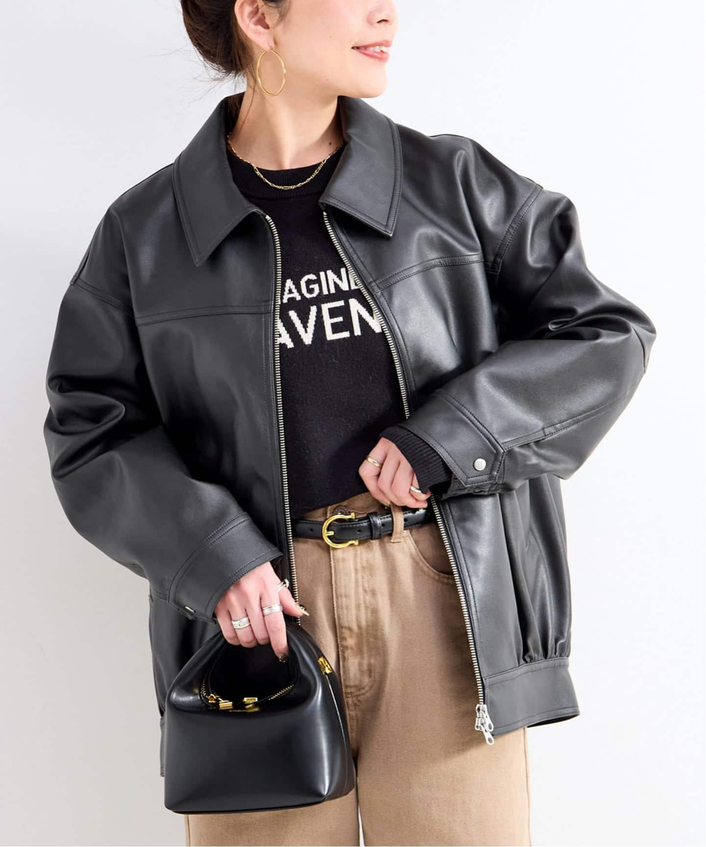 新品タグ付！B.C STOCK グリーミー フェイクレザーブルゾン B.C STOCK（ベーセーストック）の「Gleamy/グリーミー フェイクレザー