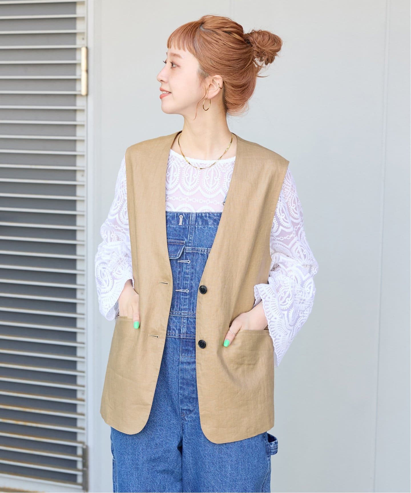 ⭐︎未使用　DES PSES 麻素材　ジレ リネンライクVネックノーカラージレ【メール便可／100】 | ur's