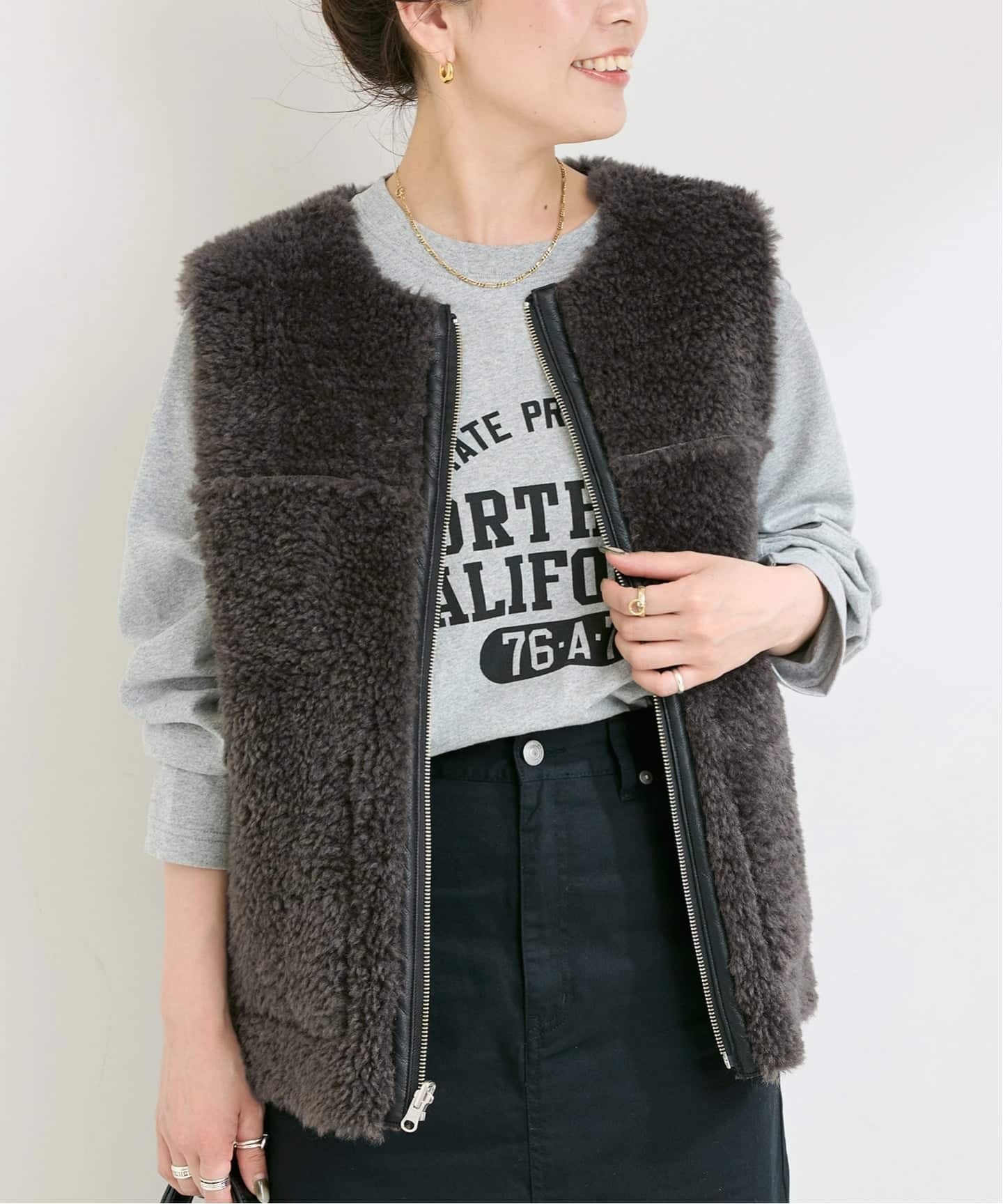 ムートンライクリバーシブルベスト（ベスト）｜B.C STOCK（ベーセー