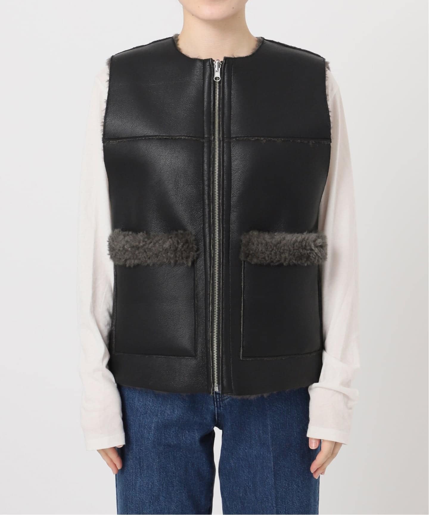 エフ リバーシブルベスト リアルムートンリバーシブルベスト CINQUANTA × BEAMS F / 別注 ムートン リバーシブル ベスト