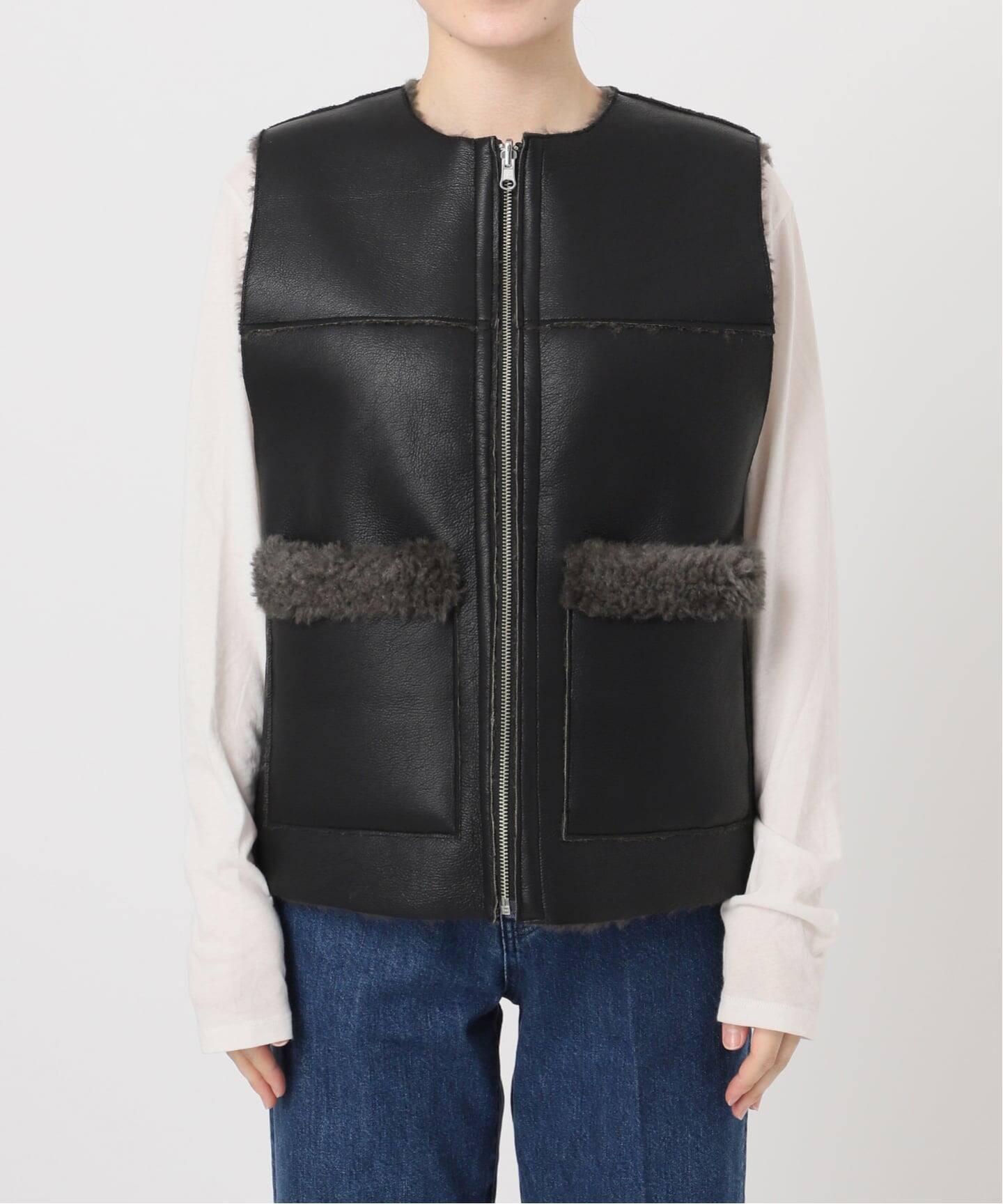 B.C stock ムートンライクリバーシブル ベスト ブラック 完売 タグ付 ベーセーストック B.C STOCK ムートンライクリバーシブルベスト