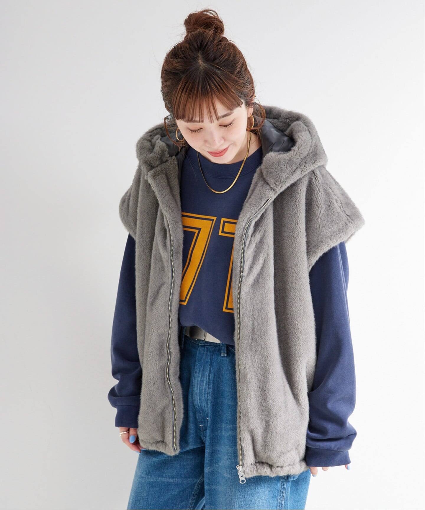 追加》【WEB＋一部店舗限定】手洗い可 / フード付きミンク調ファー