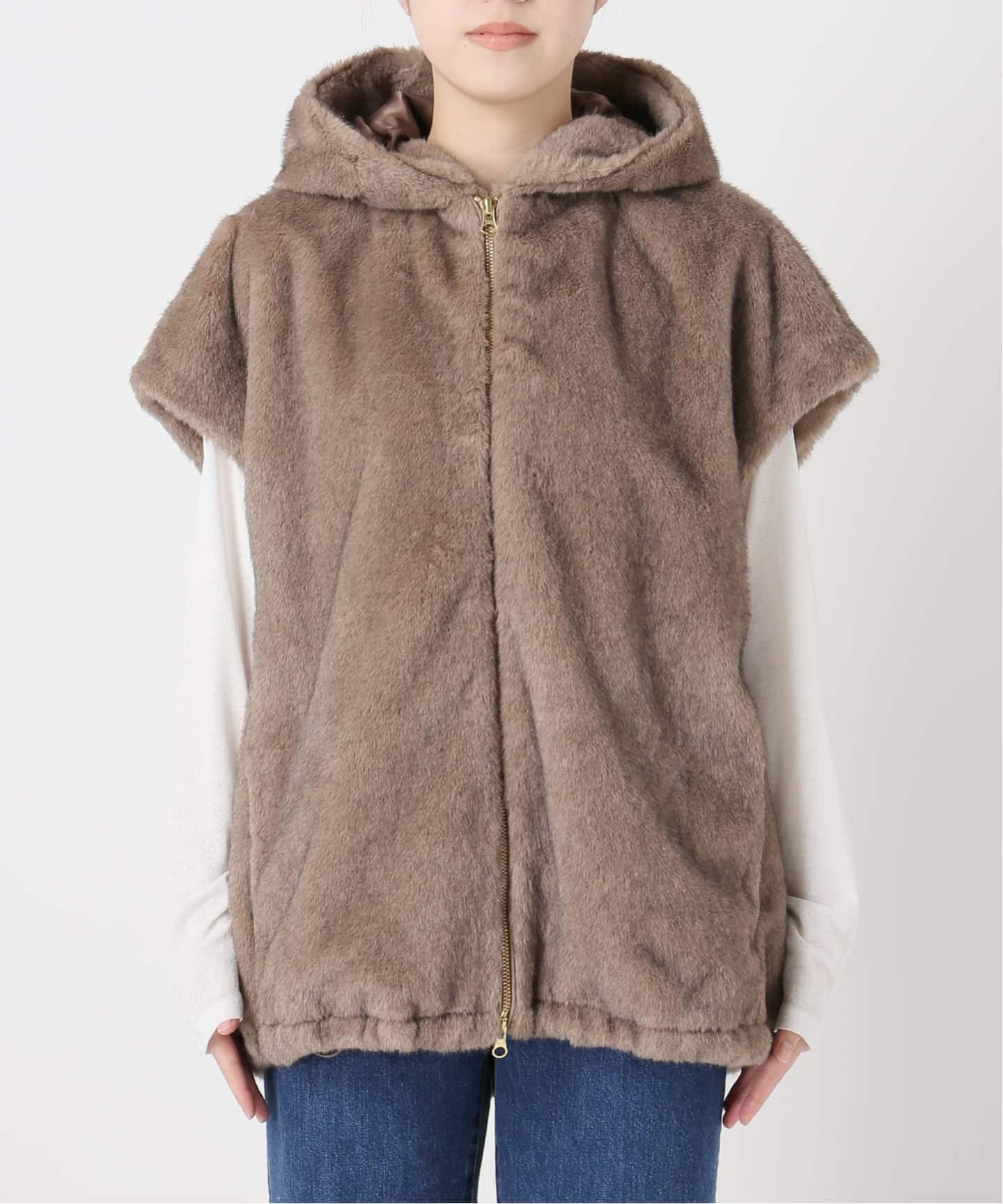 追加》【WEB＋一部店舗限定】手洗い可 / フード付きミンク調ファー