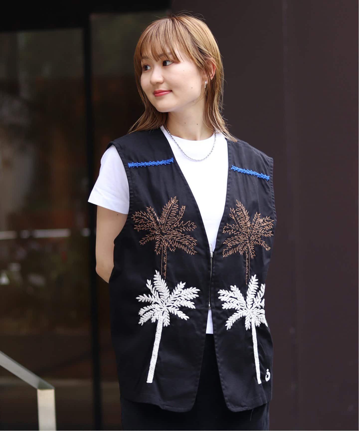 NOMARHYTHM TEXTILE】Palm Tree Hand Embroidery Vest（ベスト