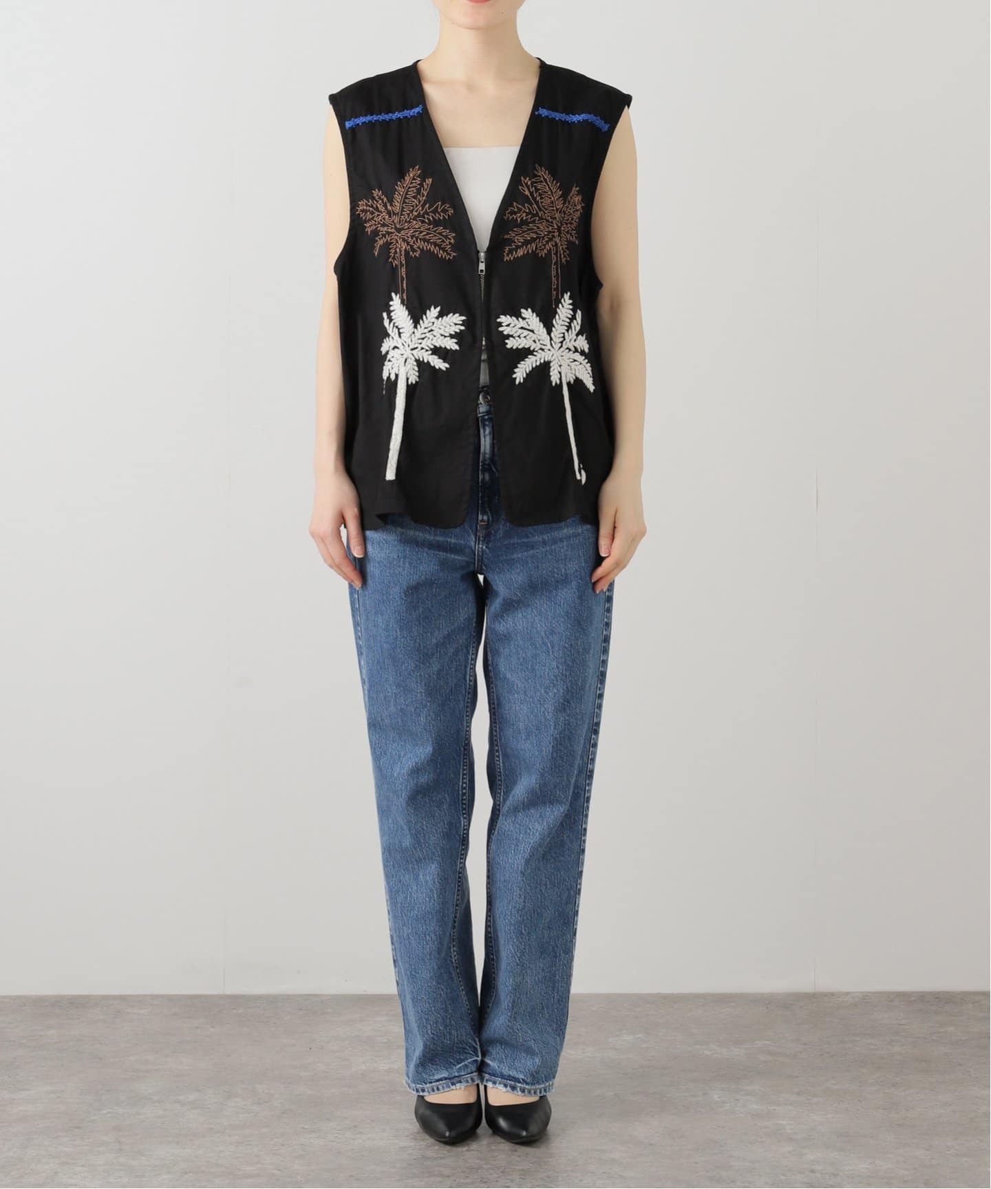 NOMARHYTHM TEXTILE】Palm Tree Hand Embroidery Vest（ベスト