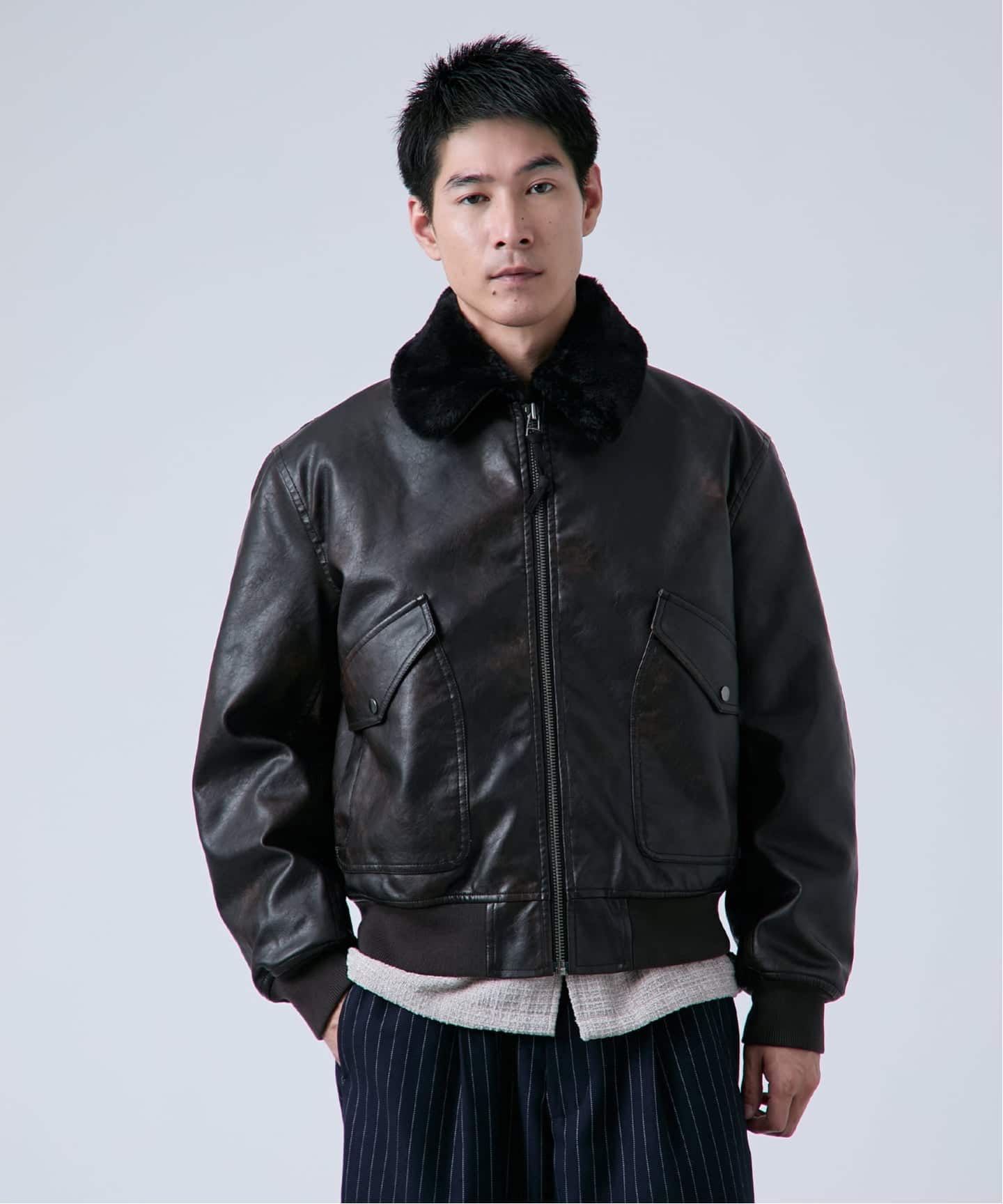 【美品】フライトジャケット G-1 リアルレザー 黒 XL相当 フェイクレザー G1 フライトジャケット（レザージャケット）｜B.C