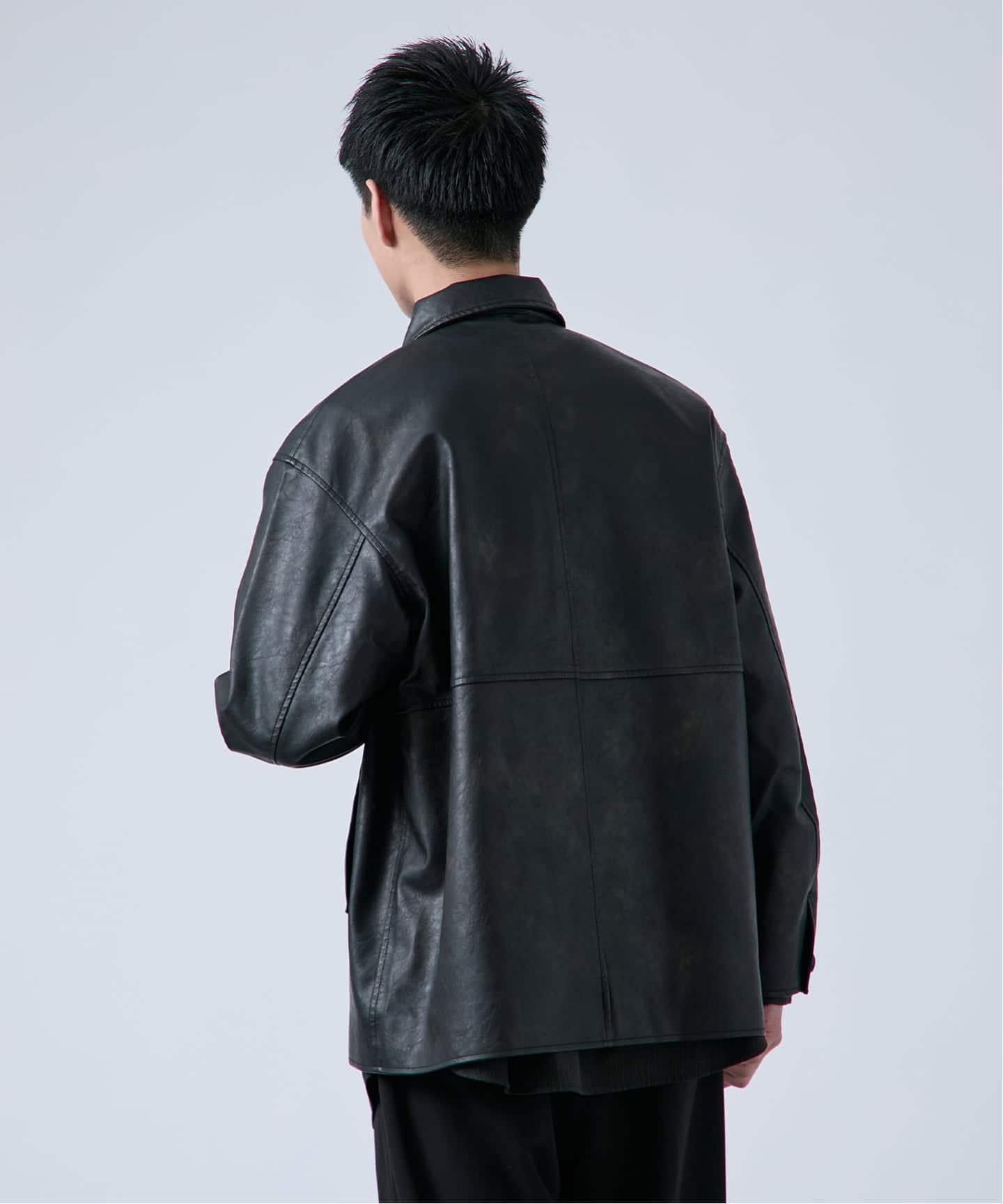 フェード加工 フェイクレザーカーコート（レザージャケット）｜B.C