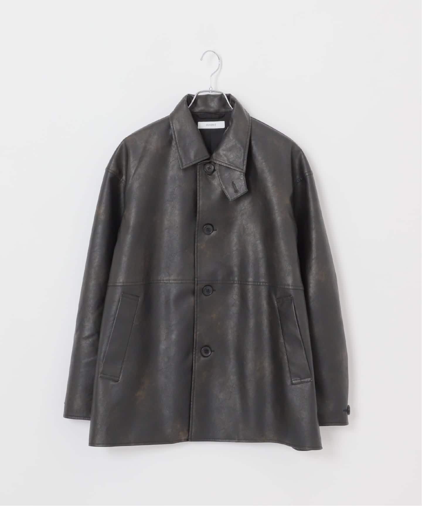 フェード加工 フェイクレザーカーコート（レザージャケット）｜B.C