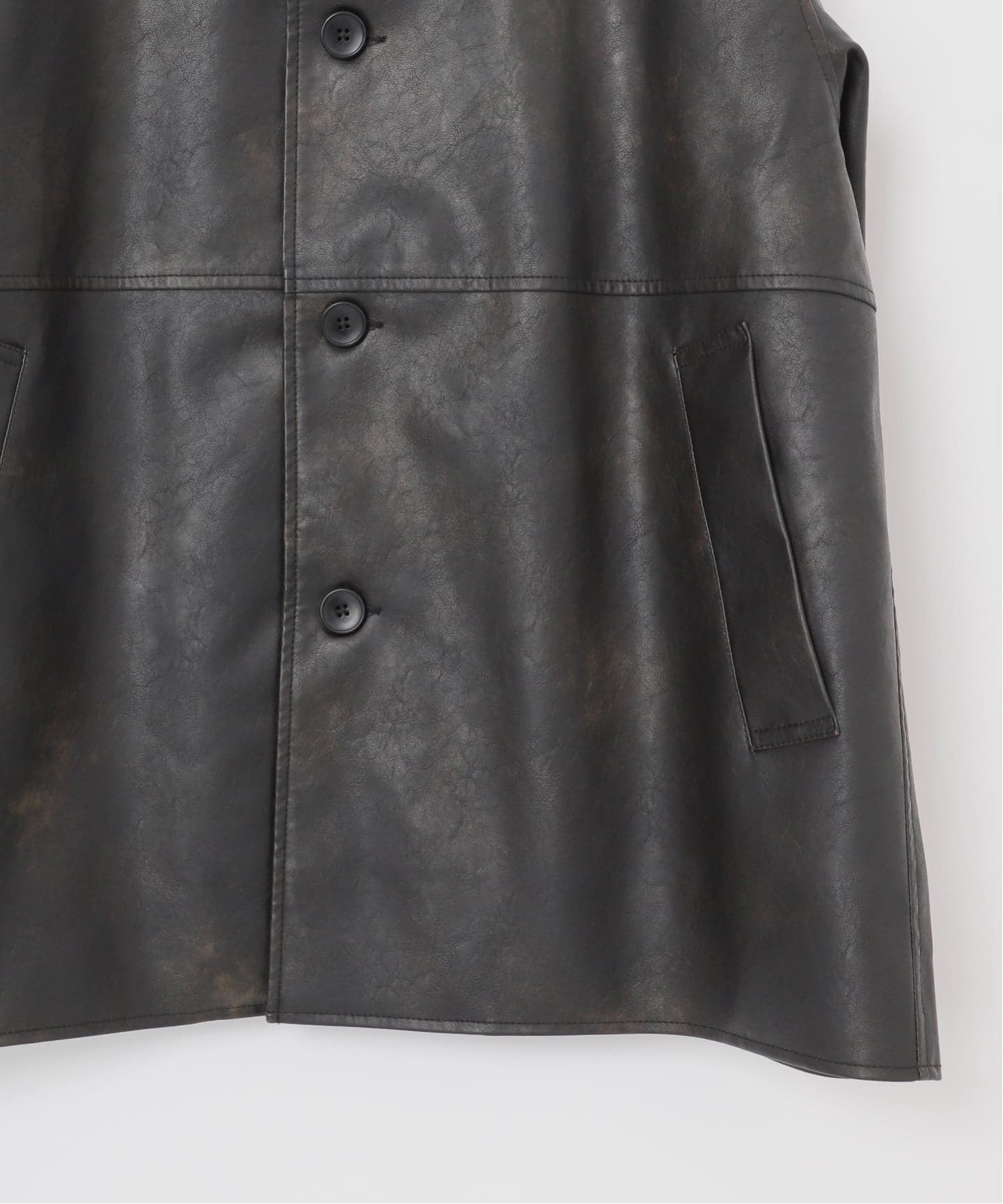 フェード加工 フェイクレザーカーコート（レザージャケット）｜B.C