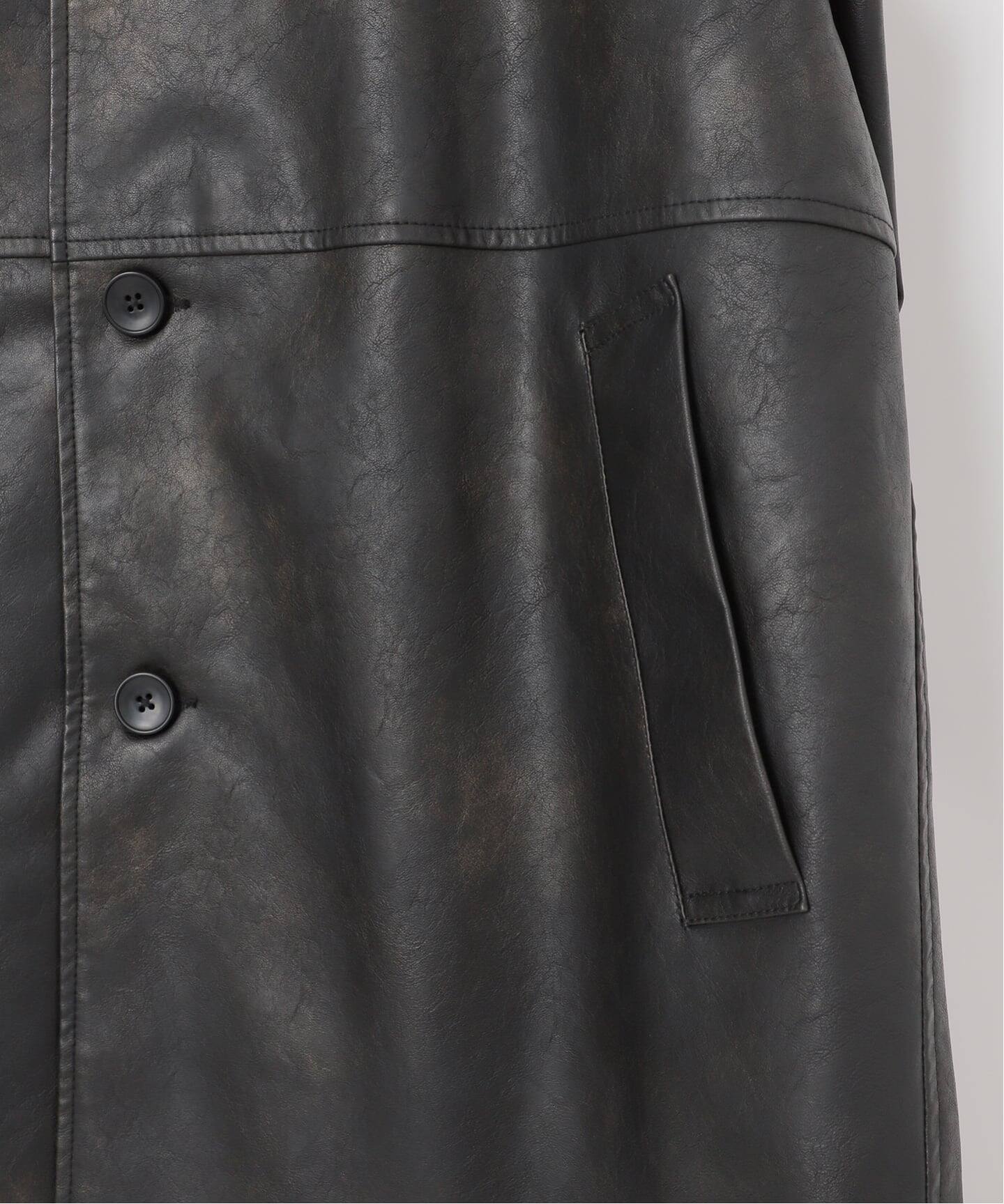 フェード加工 フェイクレザーカーコート（レザージャケット）｜B.C