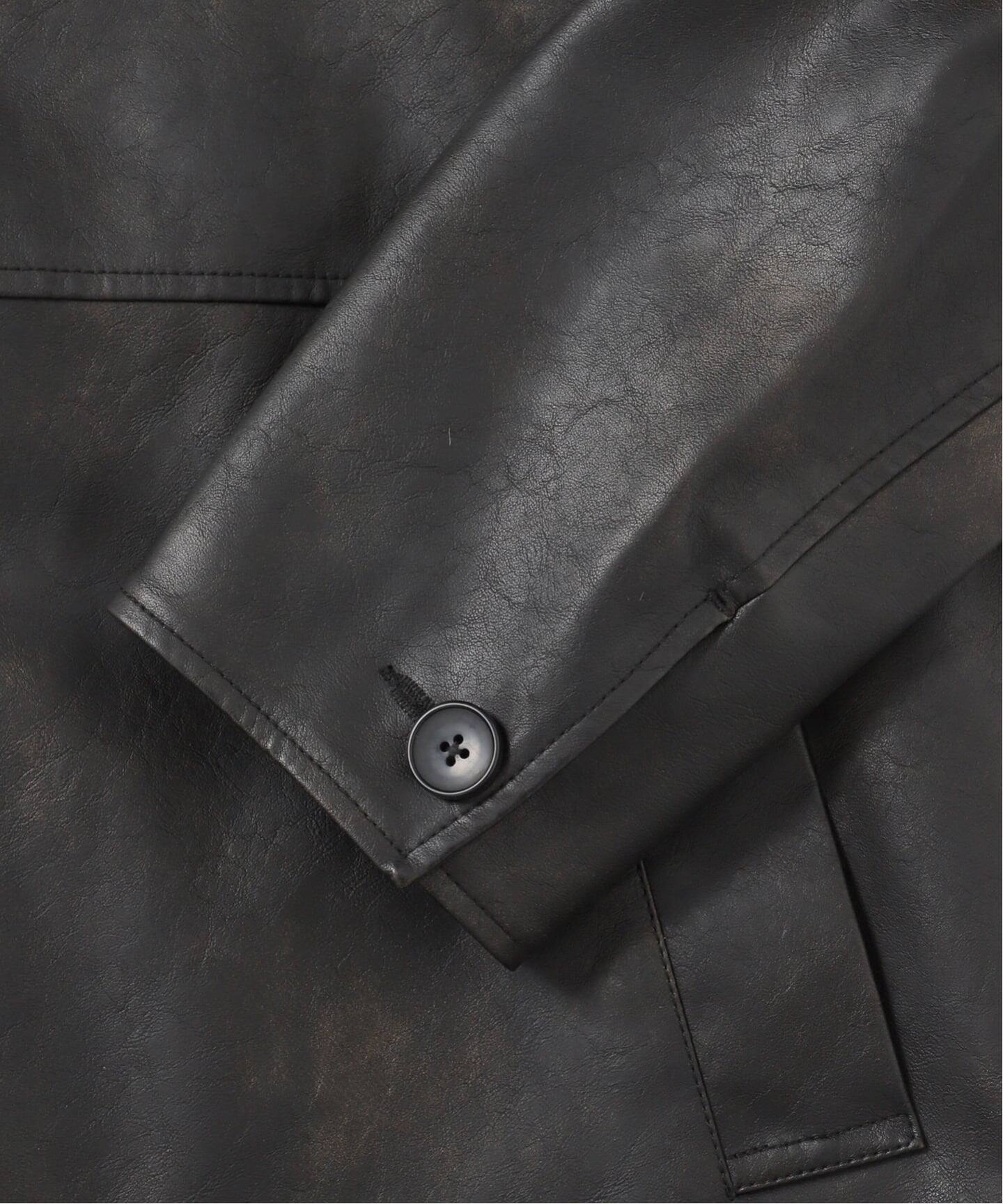 フェード加工 フェイクレザーカーコート（レザージャケット）｜B.C