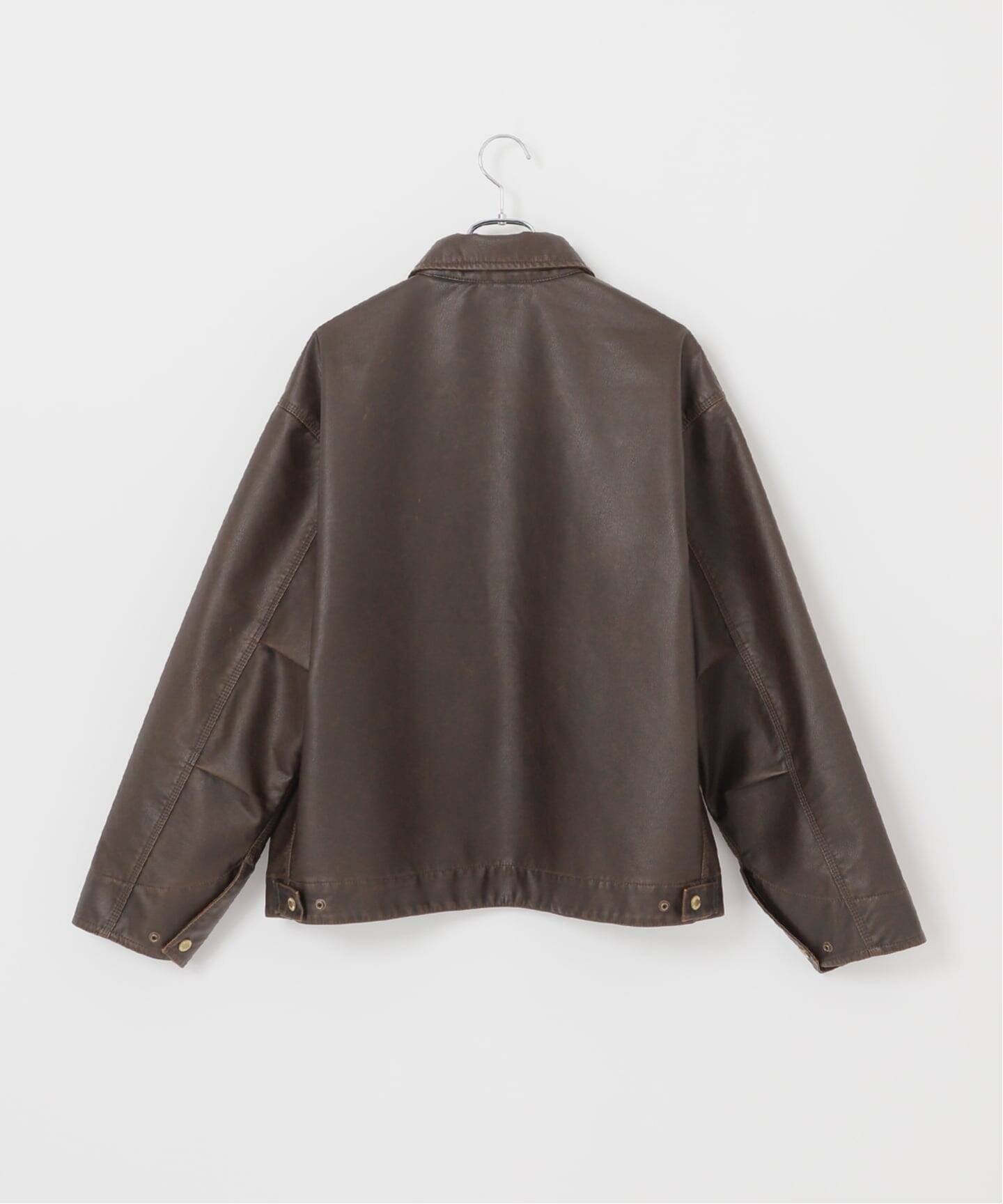 PLANET OF EARTH】フェード加工 フェイクレザーブルゾン（レザー