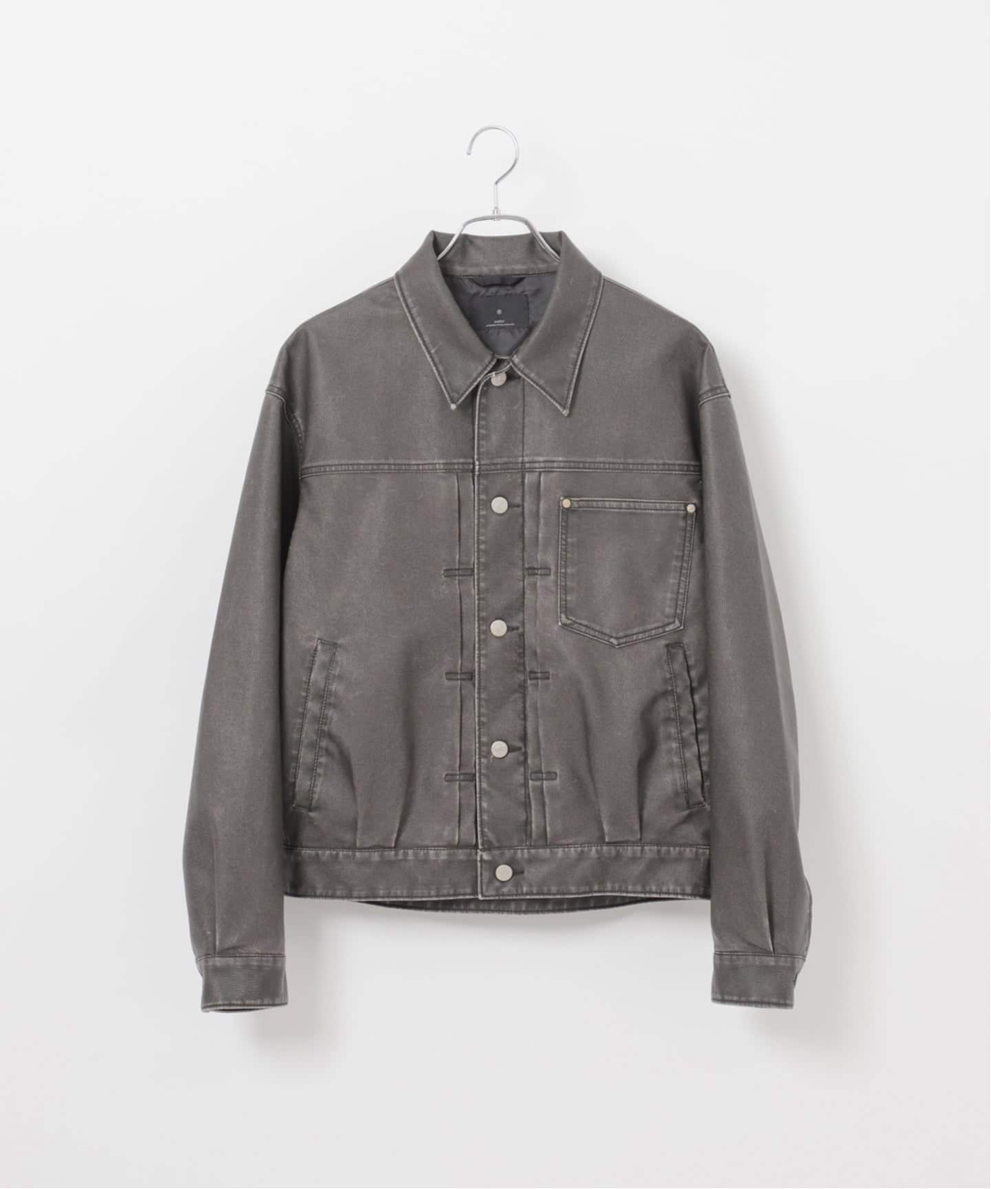 フェード加工 フェイクレザー トラッカージャケット（レザージャケット