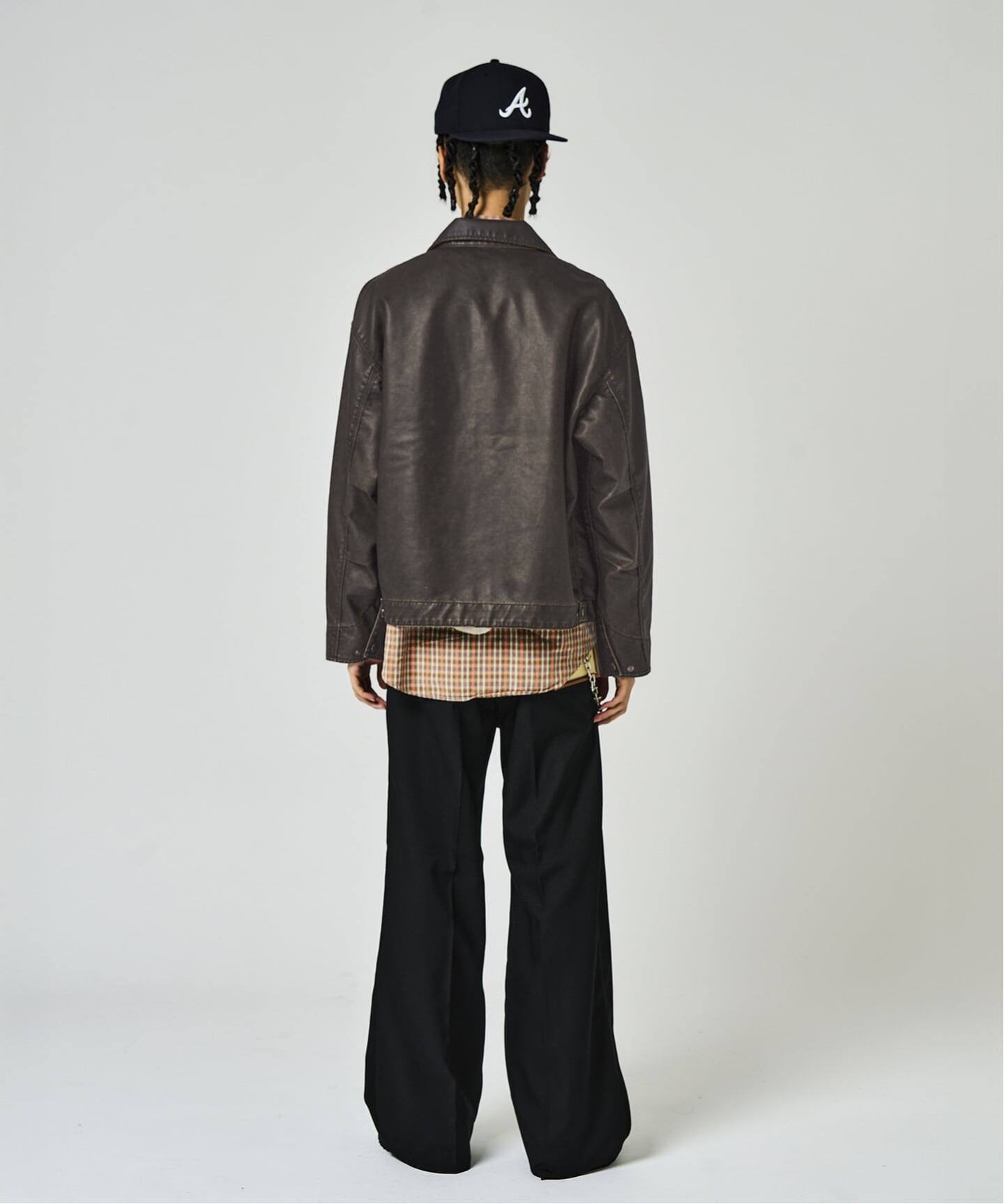 フェードレザー ワークカバーオール / Faded Faux Leather Work
