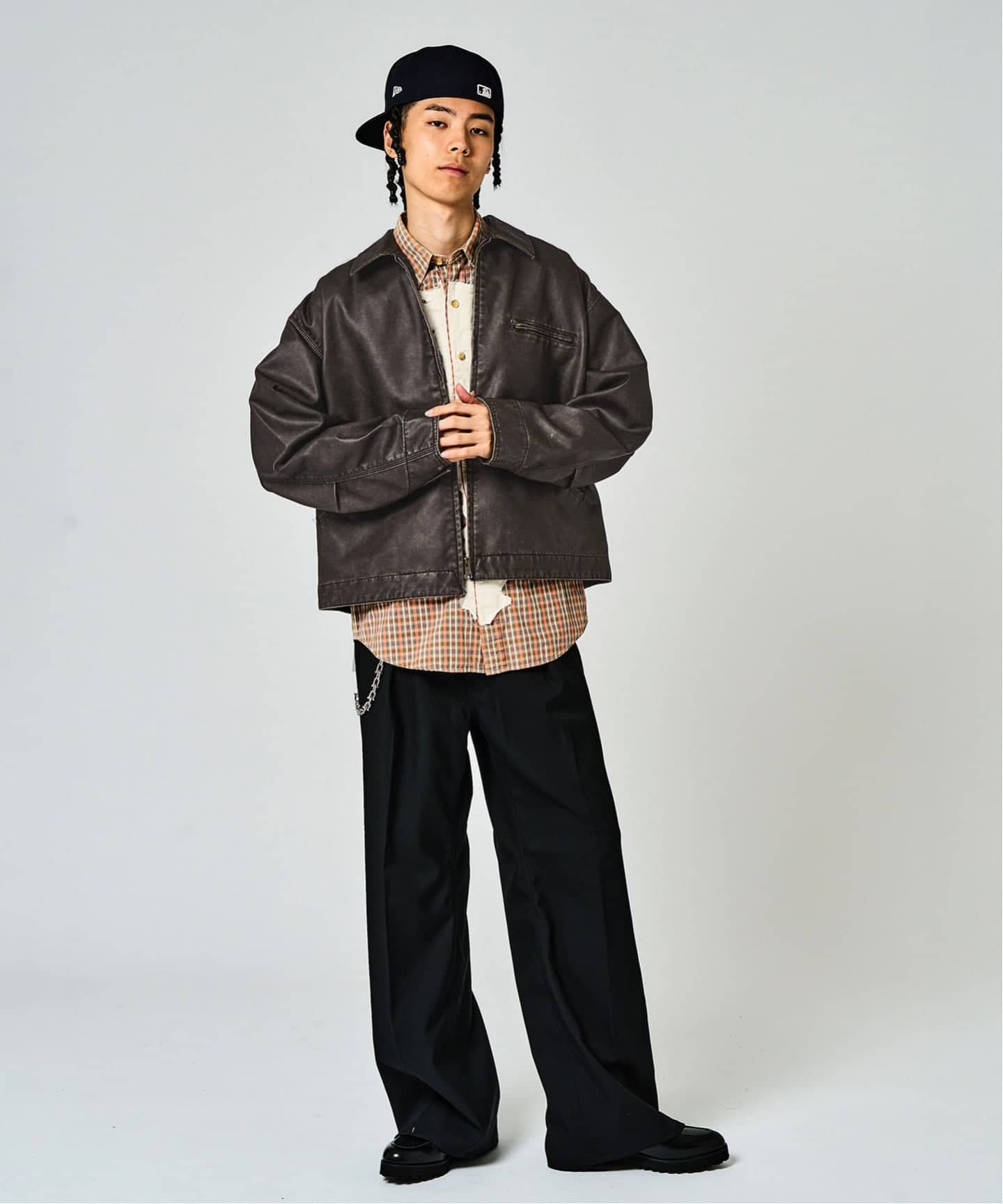 フェードレザー ワークカバーオール / Faded Faux Leather Work