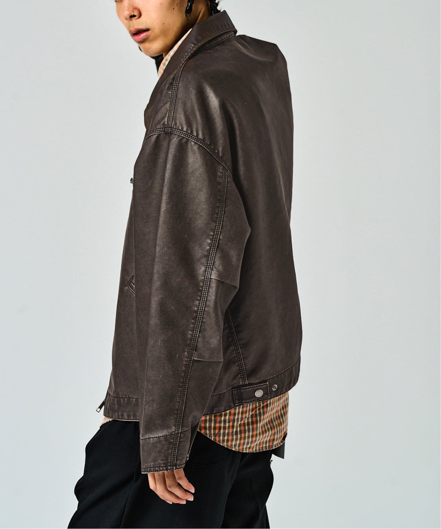 フェードレザー ワークカバーオール / Faded Faux Leather Work