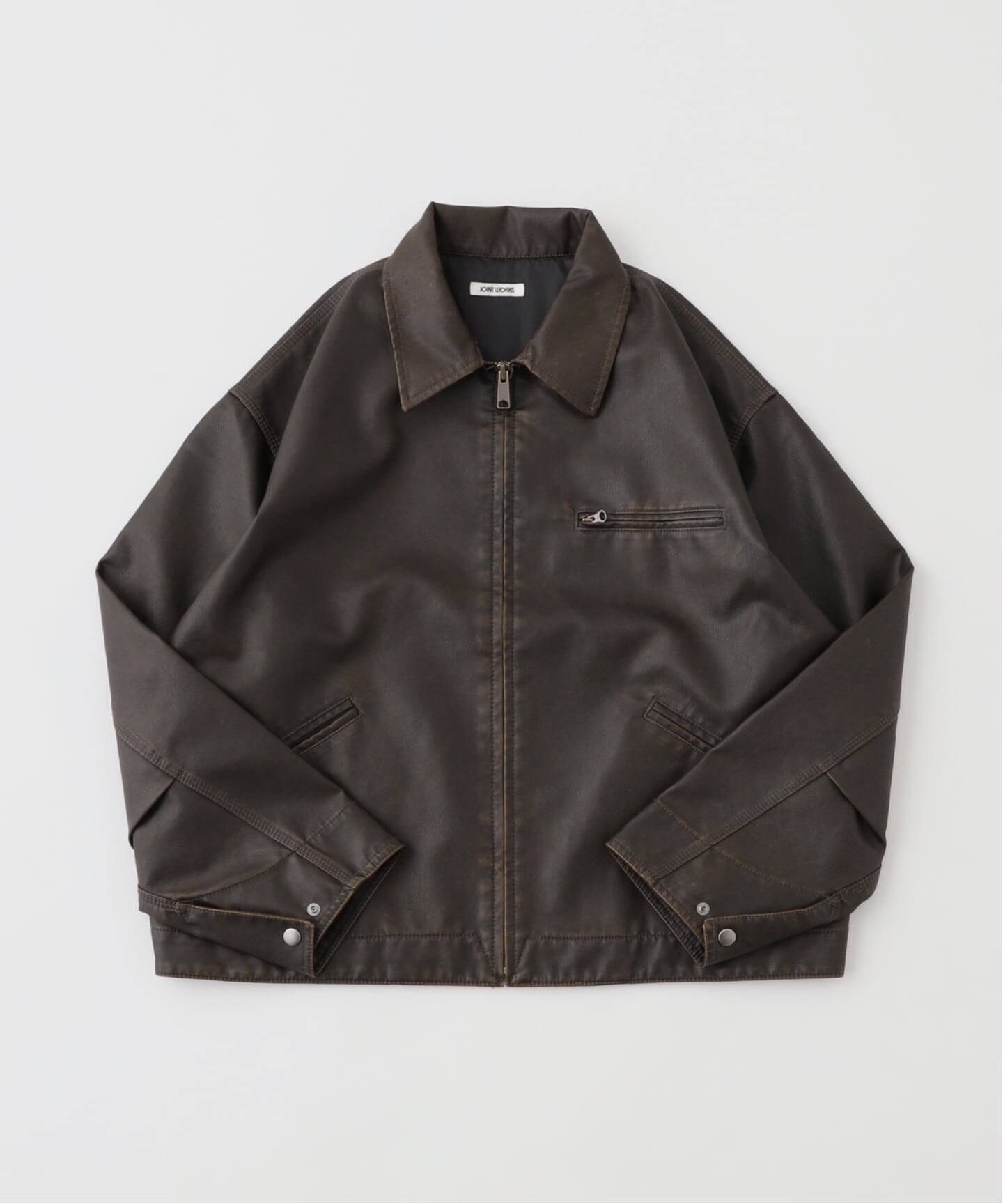 フェードレザー ワークカバーオール / Faded Faux Leather Work