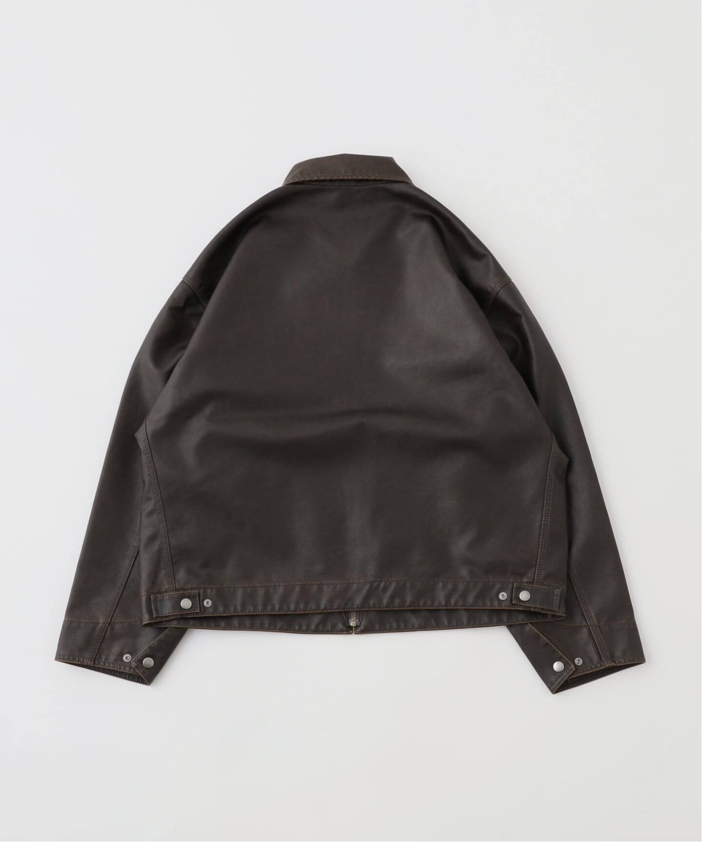 フェードレザー ワークカバーオール / Faded Faux Leather Work