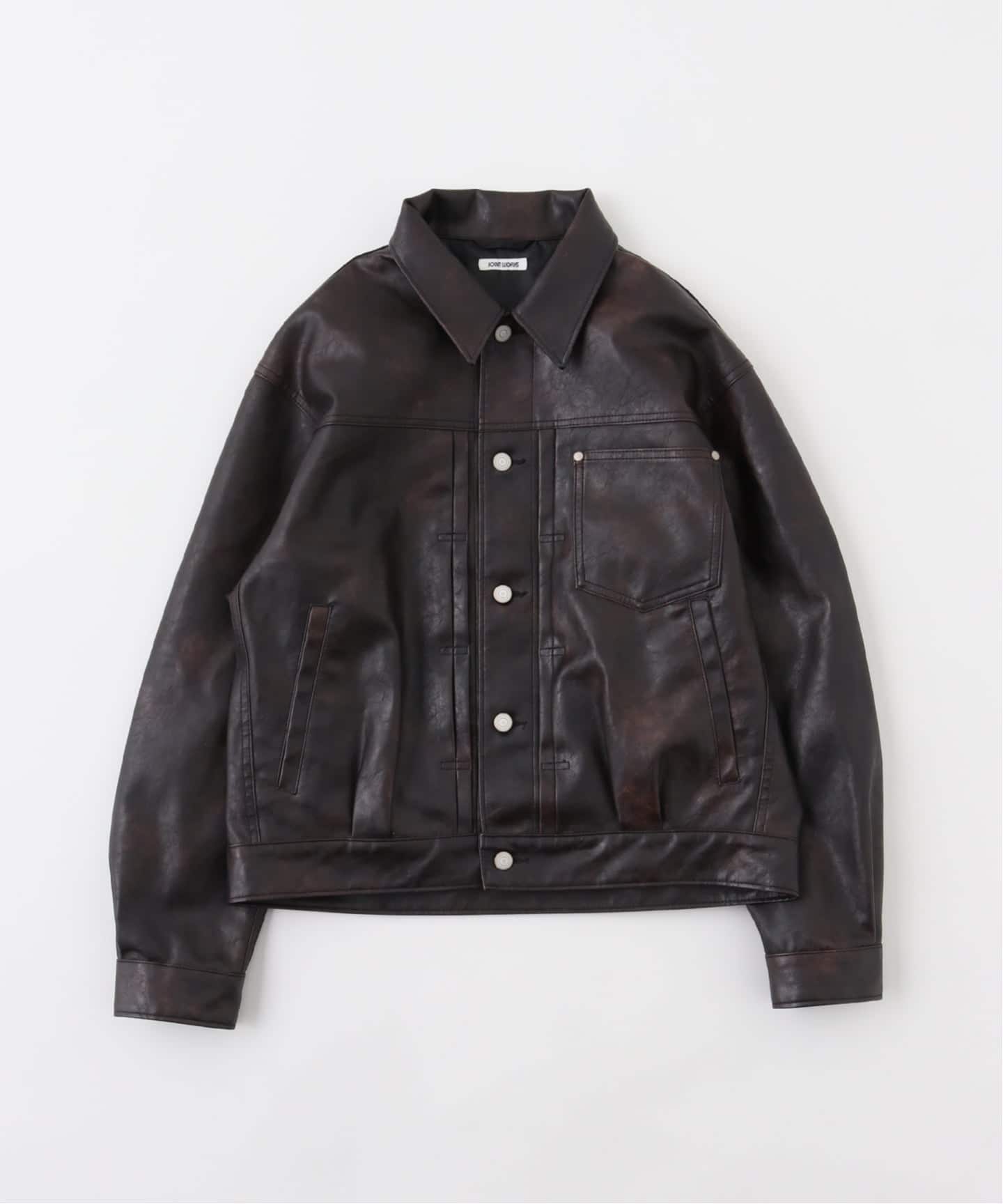 フェードレザー トラッカーブルゾン / Faded Faux Leather Tracker