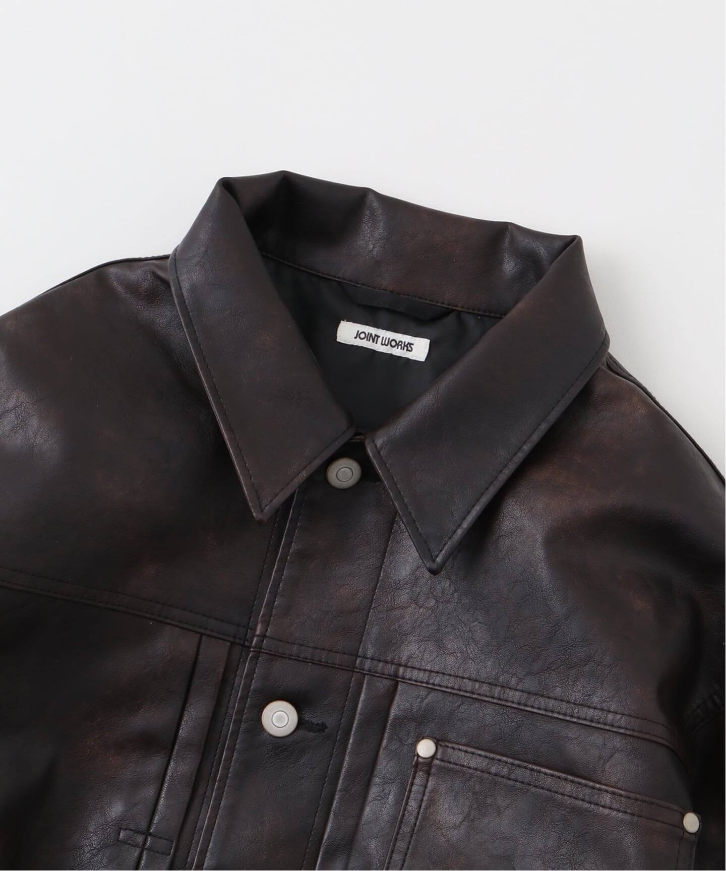 フェードレザー トラッカーブルゾン / Faded Faux Leather Tracker