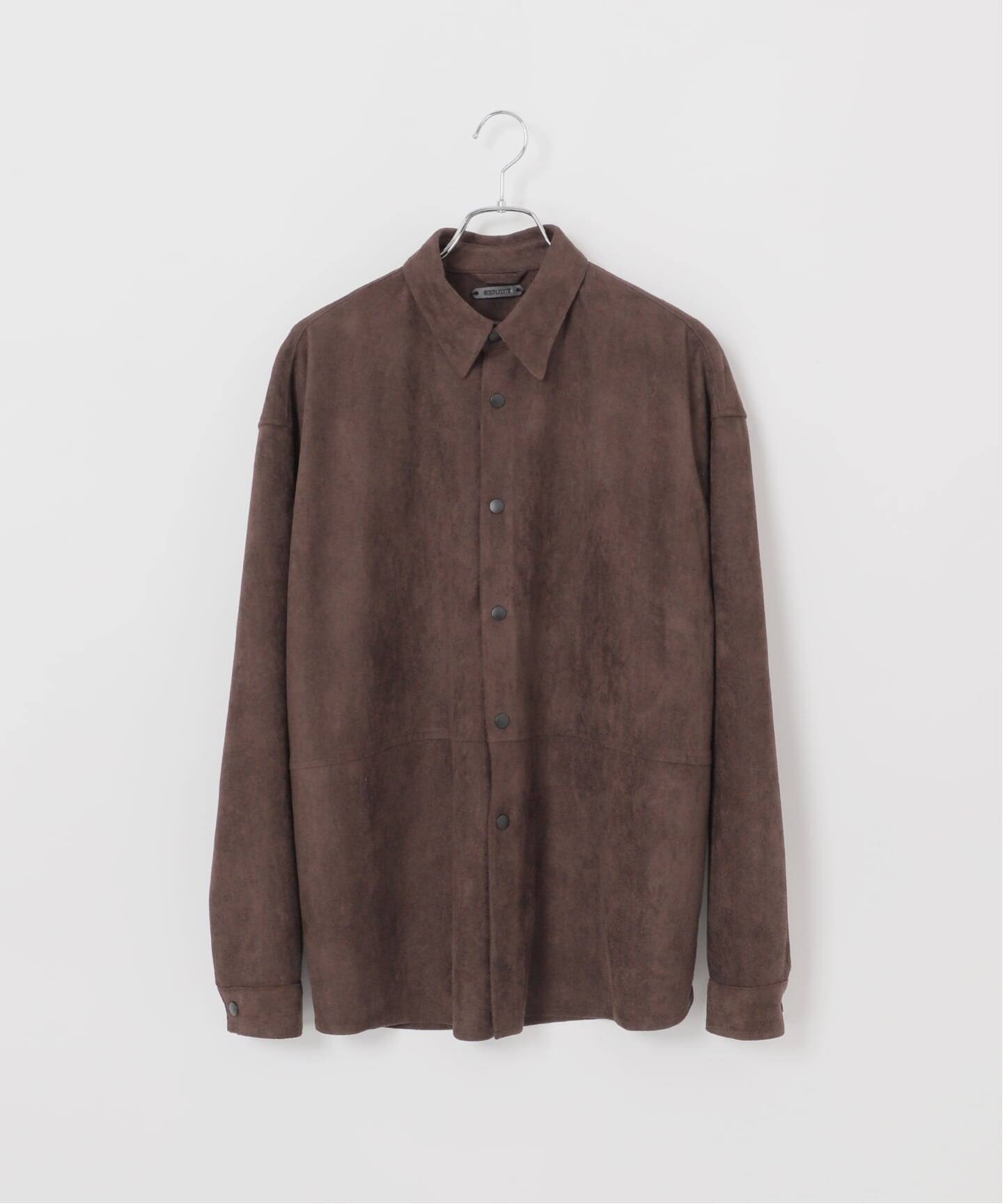 レザー　羊革　スエード 長袖シャツ　ジャケット　チョコブラウン フェイク レザー / スエード シャツジャケット（レザー