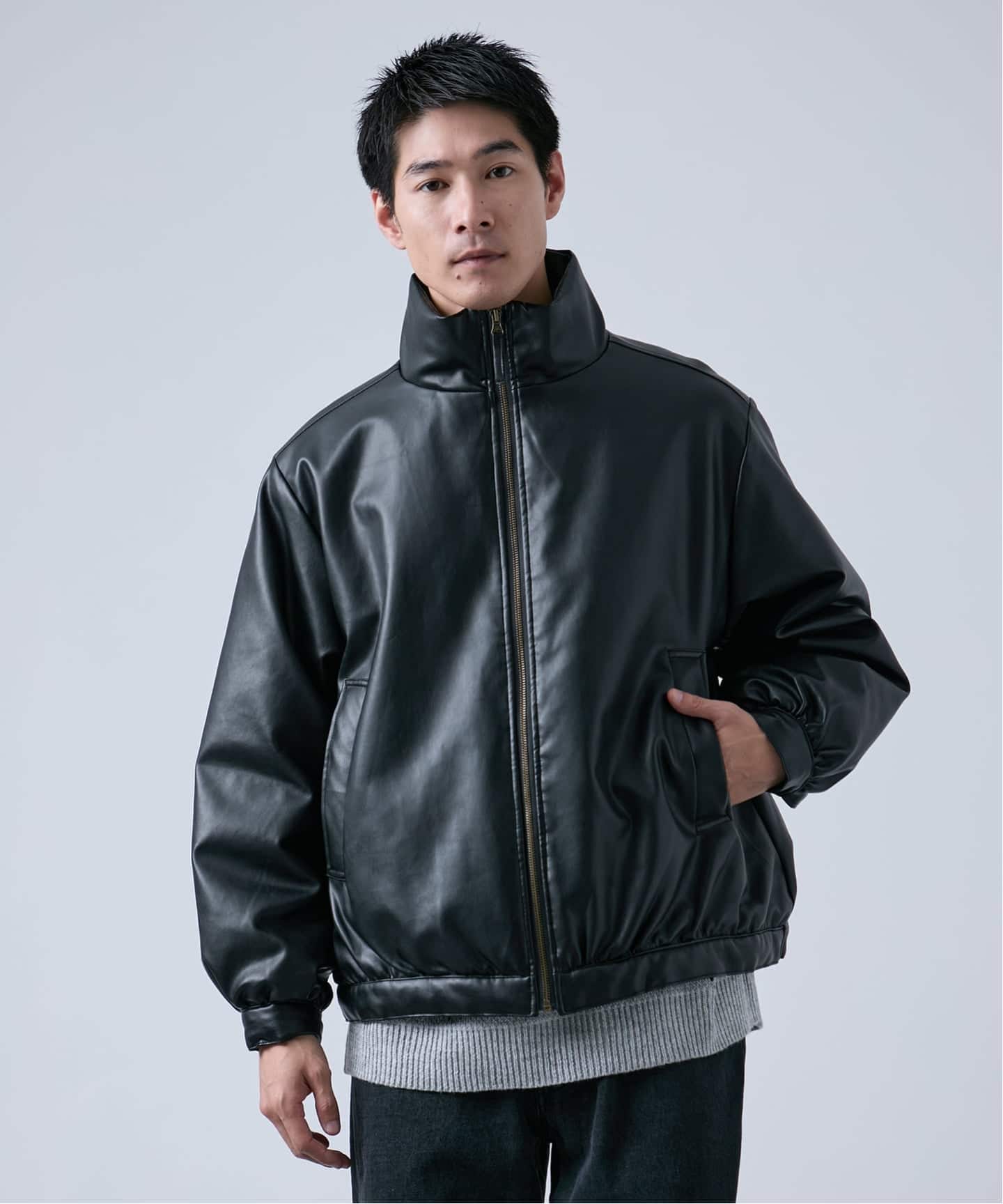 OSKR別注 シンセティックレザージップ中綿ブルゾン（中綿
