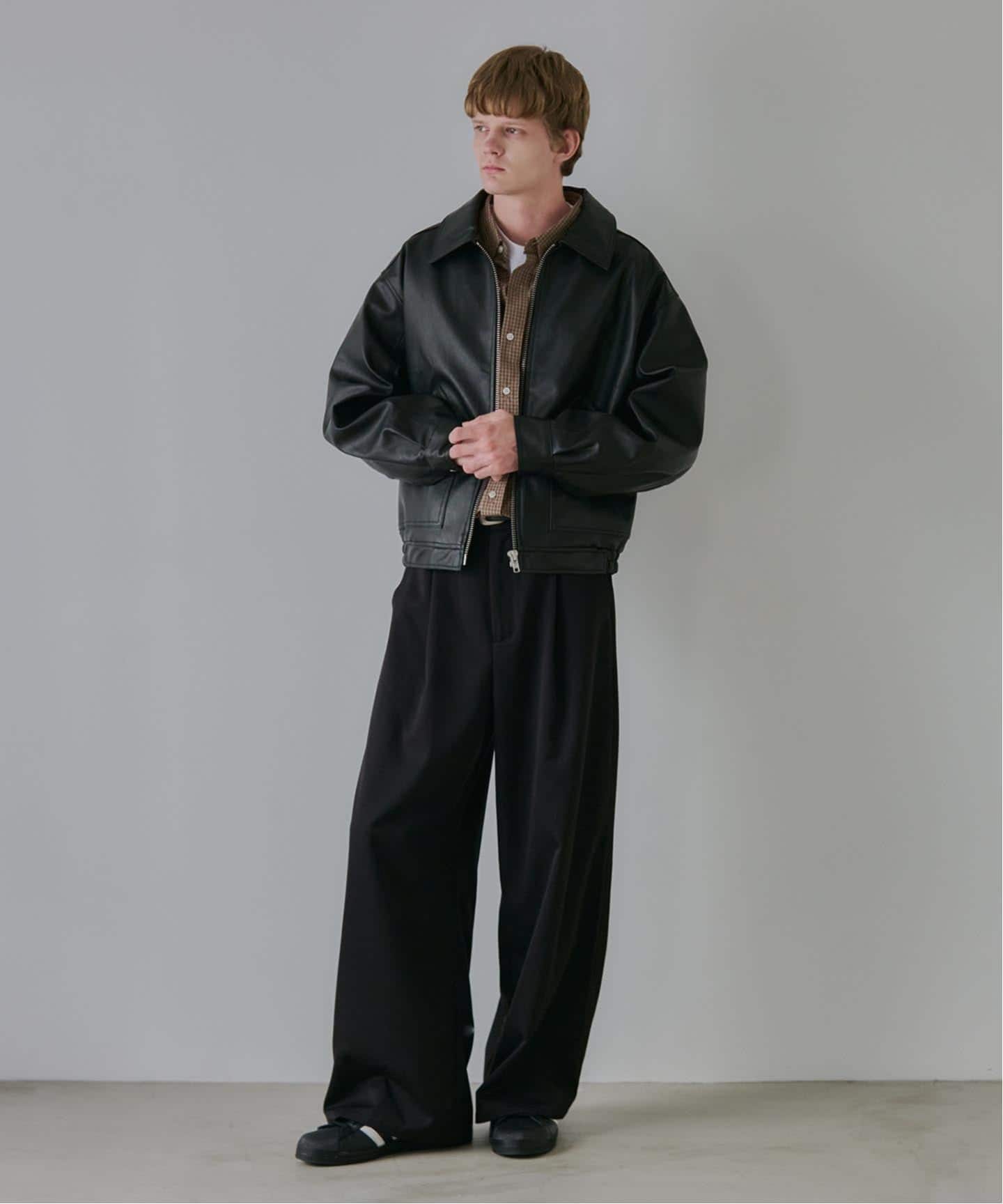 インポートレザーブルゾン OSKR別注 シンセティックレザーショートブルゾン（レザー