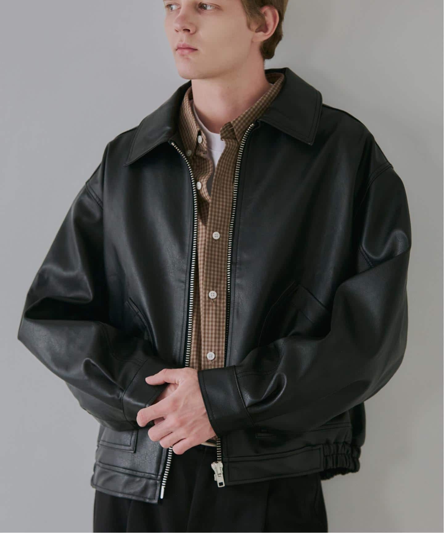 OSKR別注 シンセティックレザーショートブルゾン（レザー