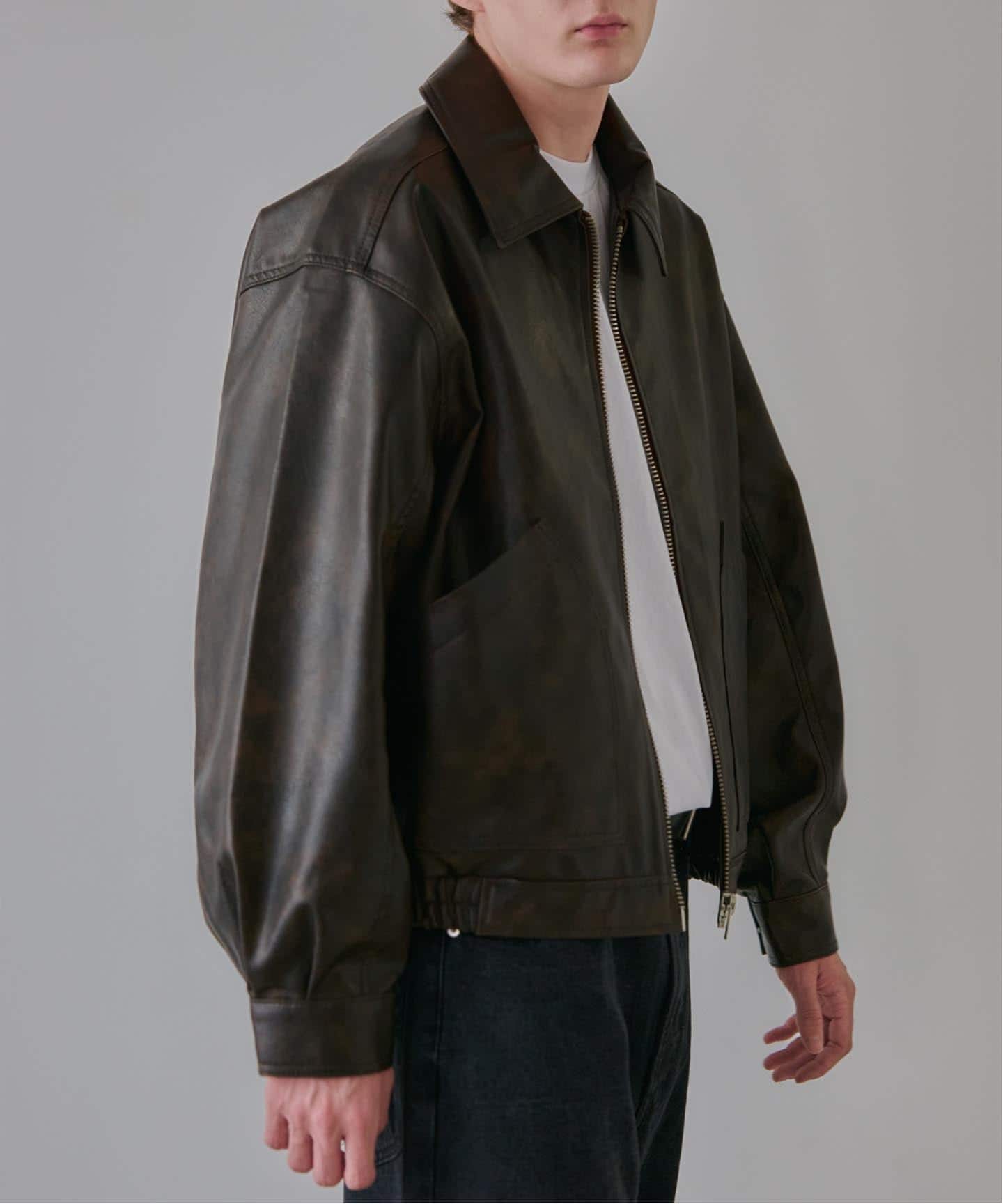 OSKR別注 シンセティックレザーショートブルゾン（レザー