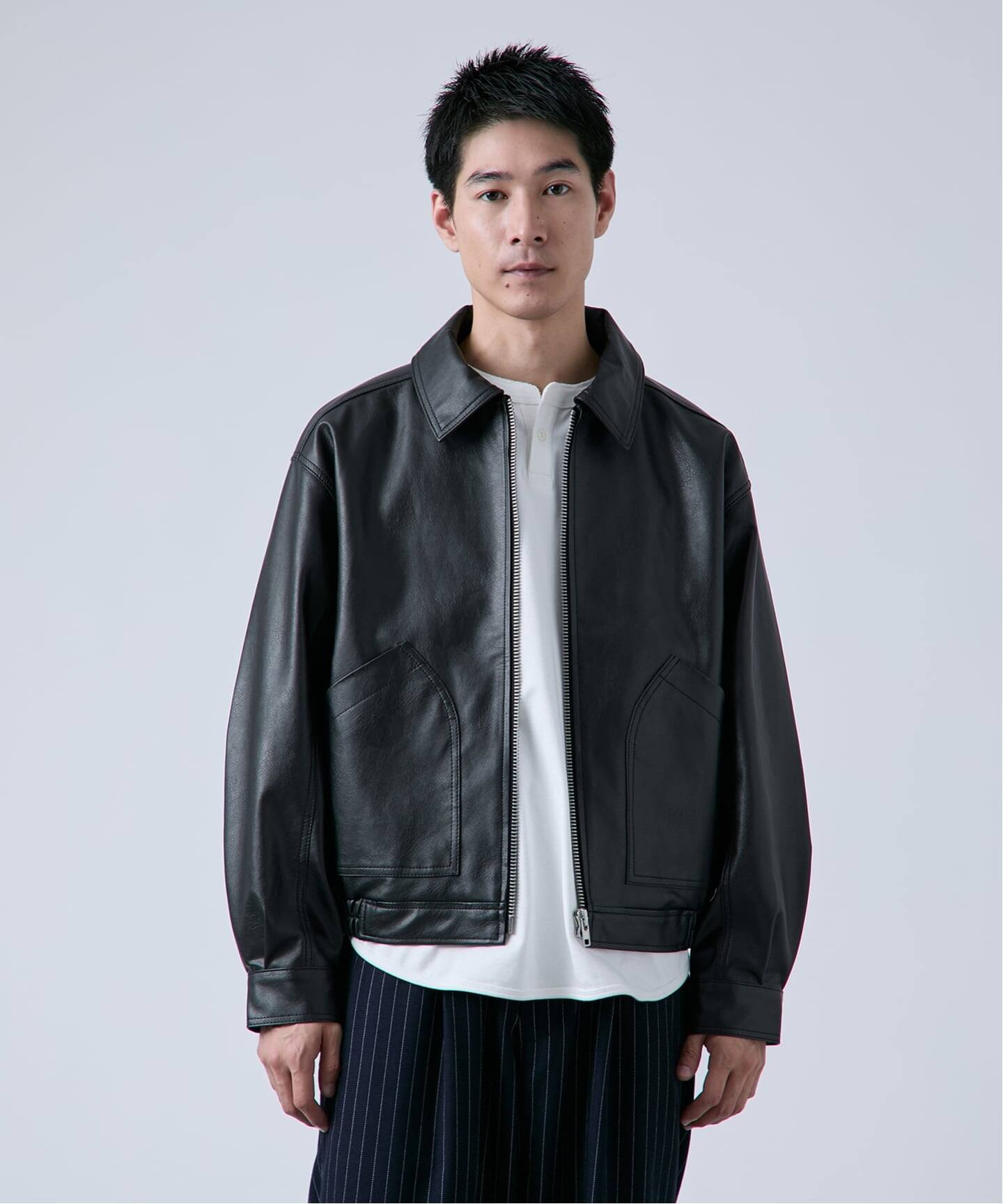 OSKR別注 シンセティックレザーショートブルゾン（レザー