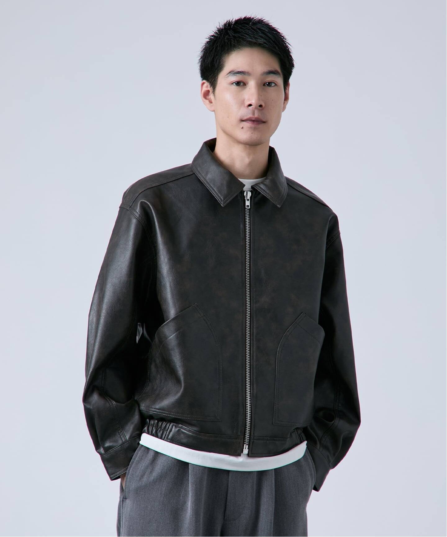 OSKR別注 シンセティックレザーショートブルゾン（レザージャケット