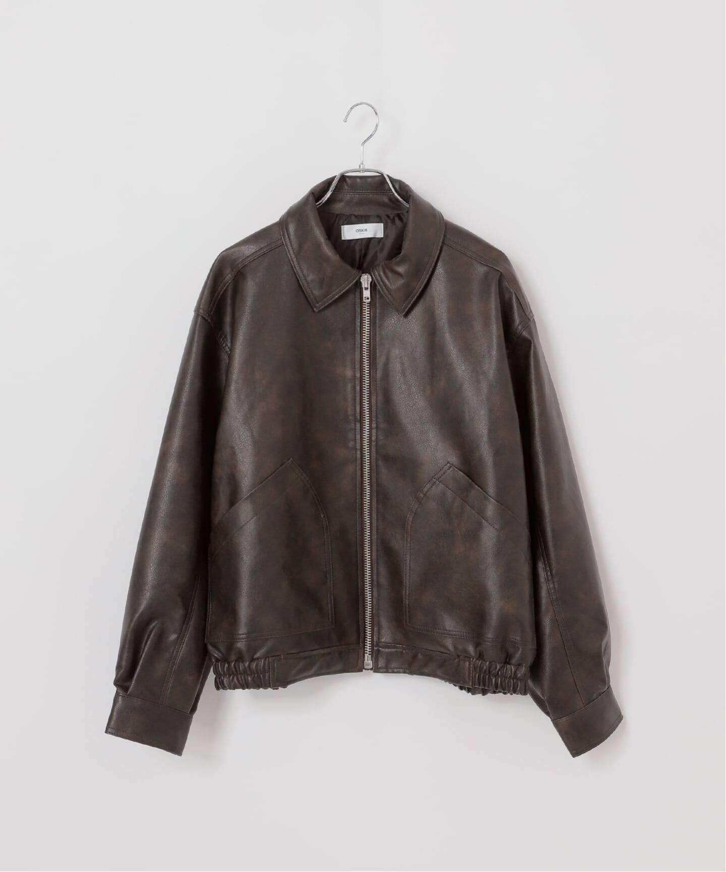 OSKR別注 シンセティックレザーショートブルゾン（レザージャケット