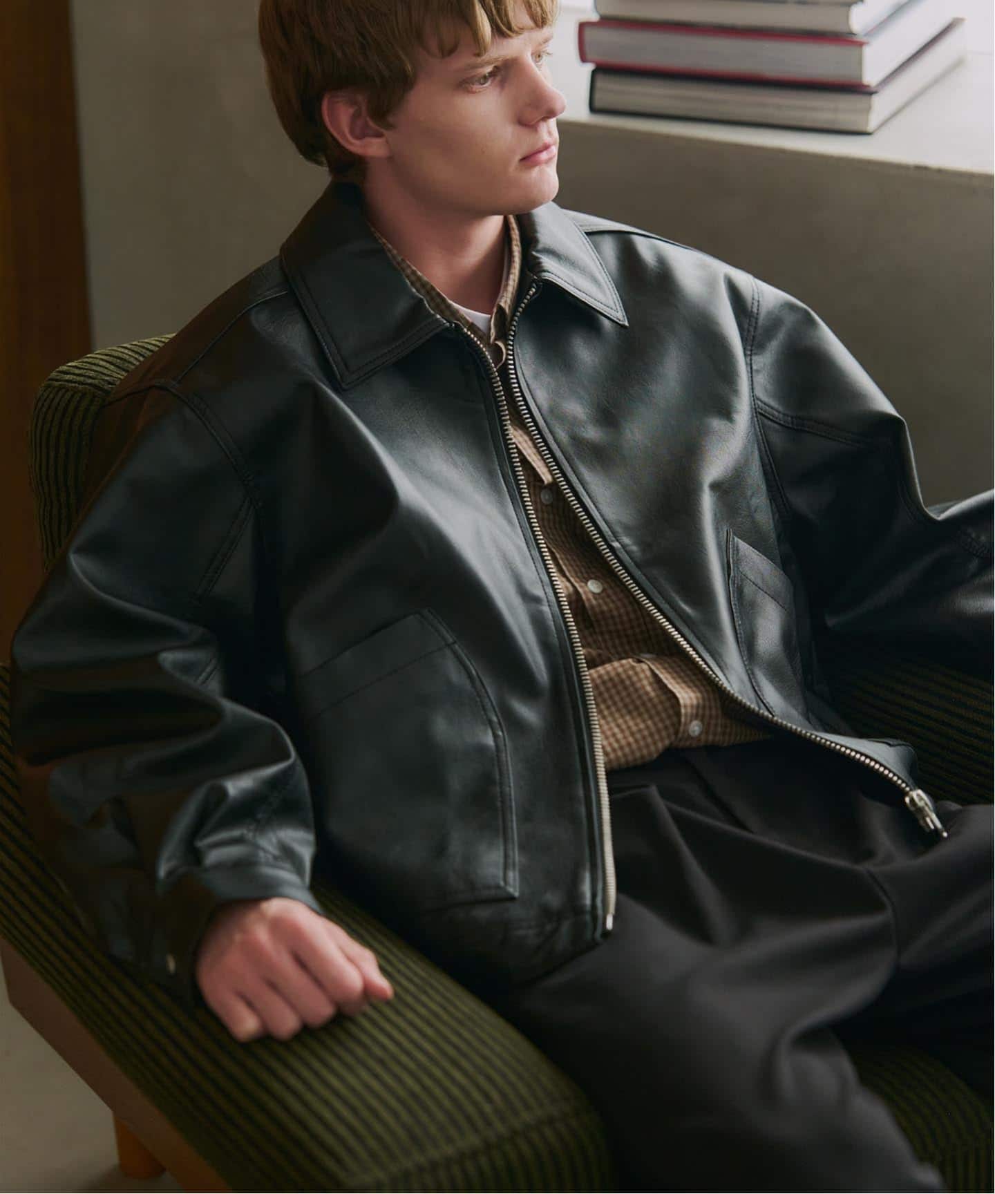 OSKR別注 シンセティックレザーショートブルゾン（レザー