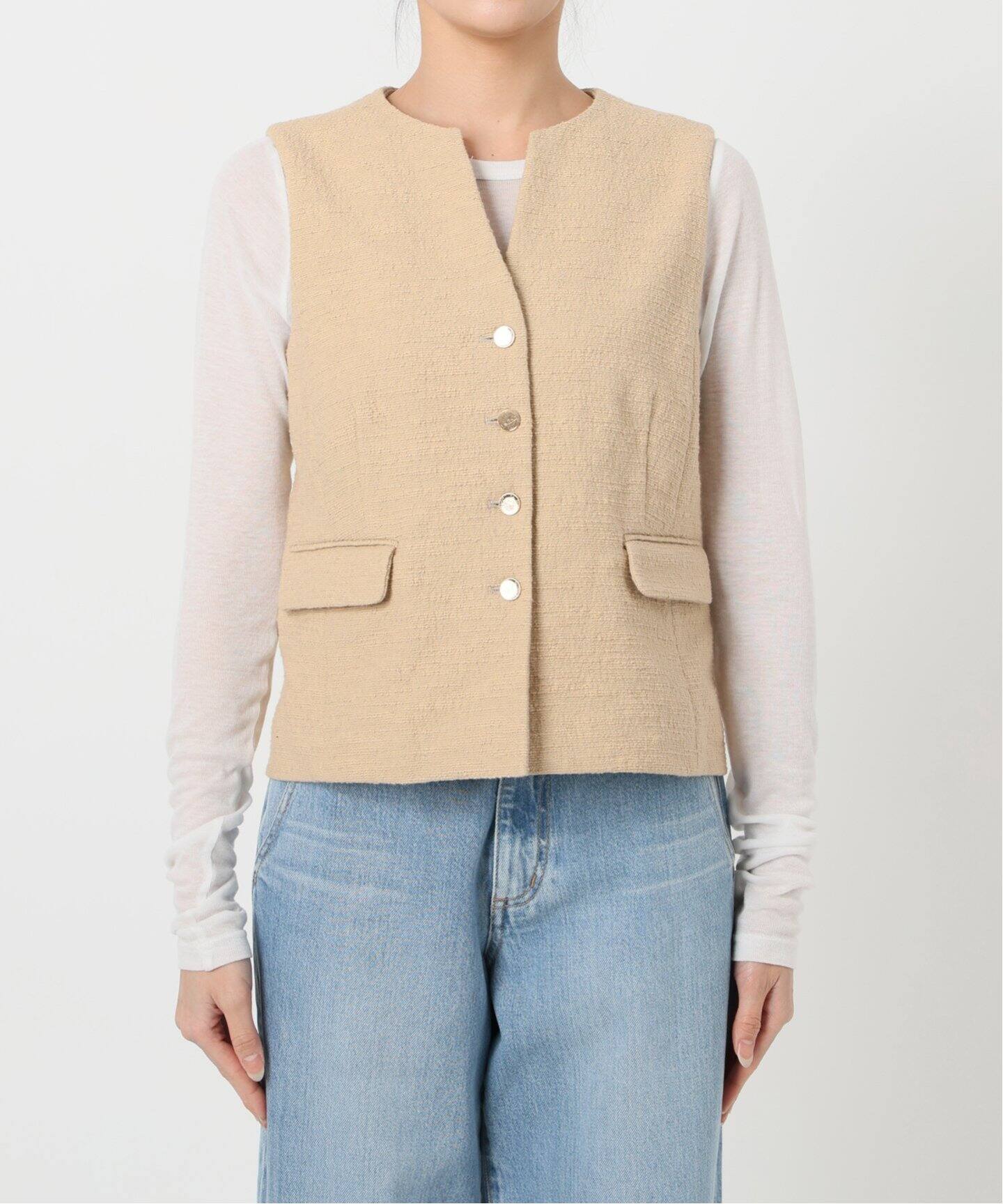 新品　IENA イエナ　ツイード　テーラードベスト　ベージュ　F IENA（イエナ）の「ツイードテーラードベスト（ベスト）」 - WEAR