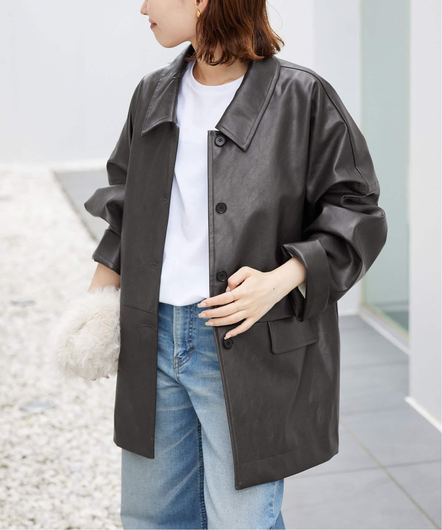SLOBE IENA フェイクレザーブルゾン　フリーサイズ ブラック SLOBE IENA｜《WEB限定/追加》フェイクレザーブルゾン | Rakuten