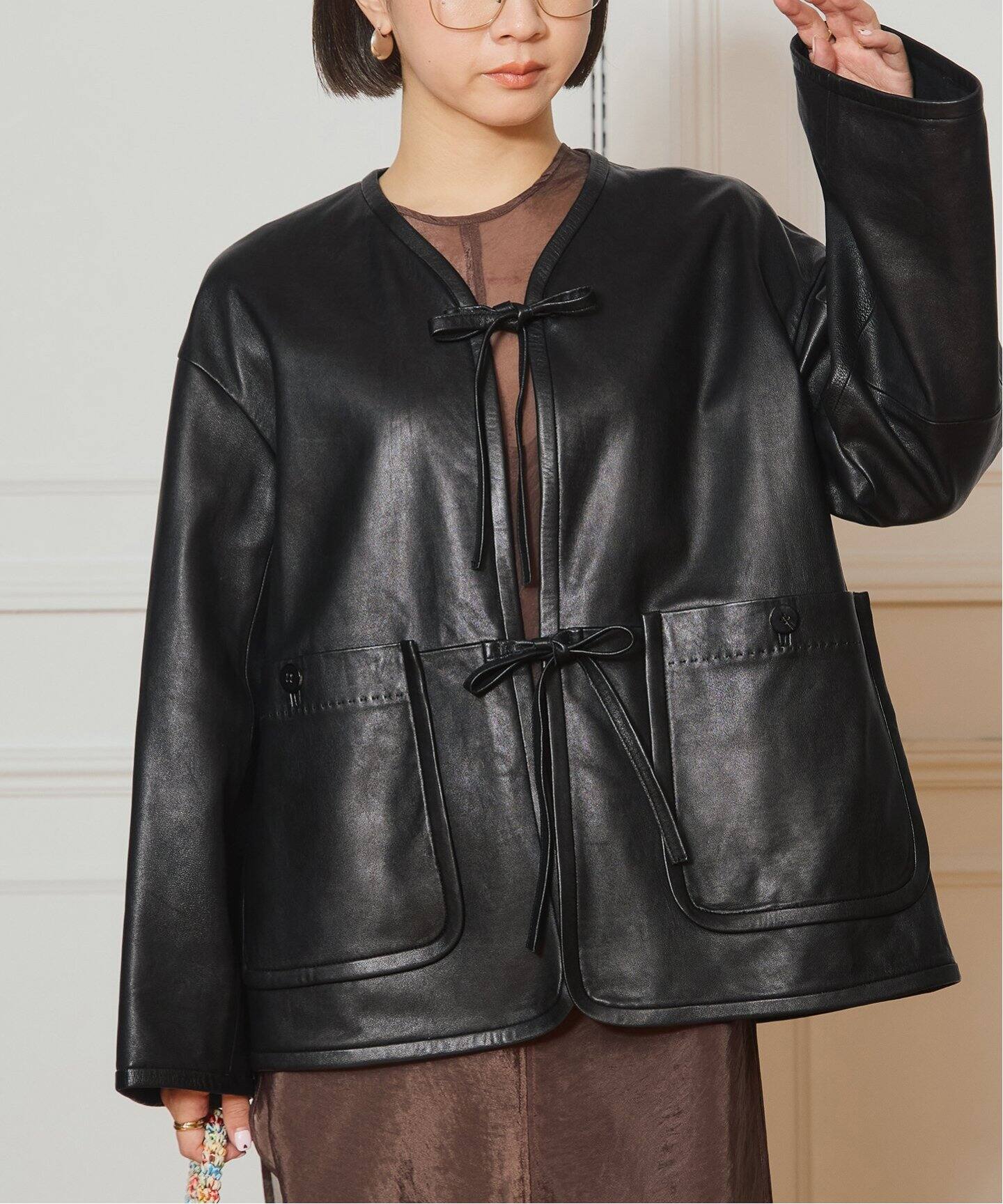 IENA LA BOUCLE レザーストリングブルゾン（その他ブルゾン／アウター  