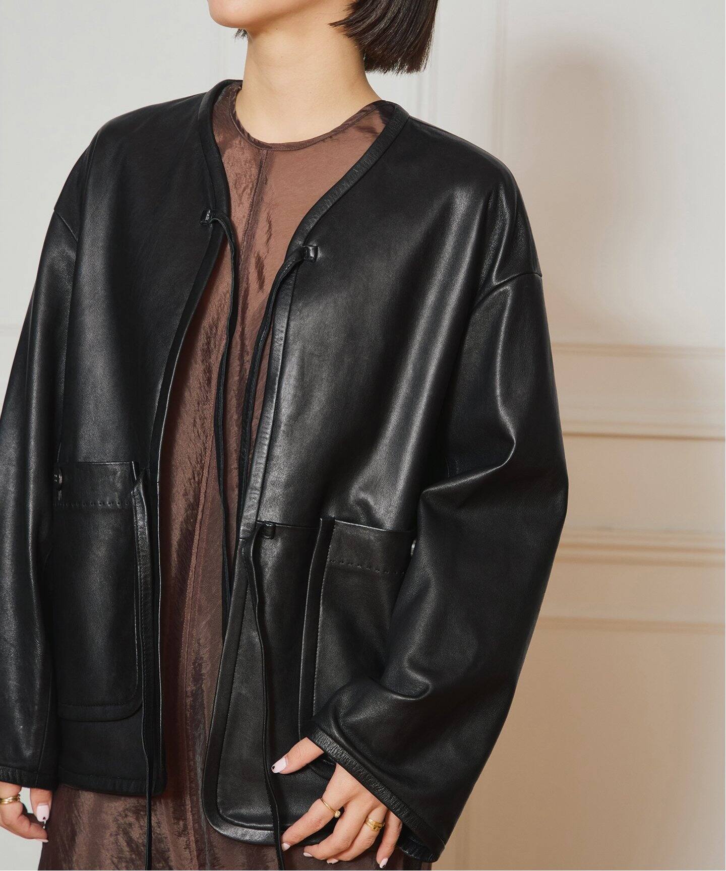 IENA LA BOUCLE レザーストリングブルゾン（その他ブルゾン／アウター  