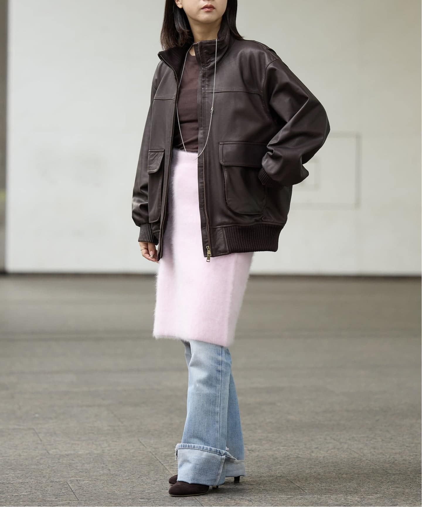 IENA LA BOUCLE レザースタンドネックブルゾン（レザージャケット