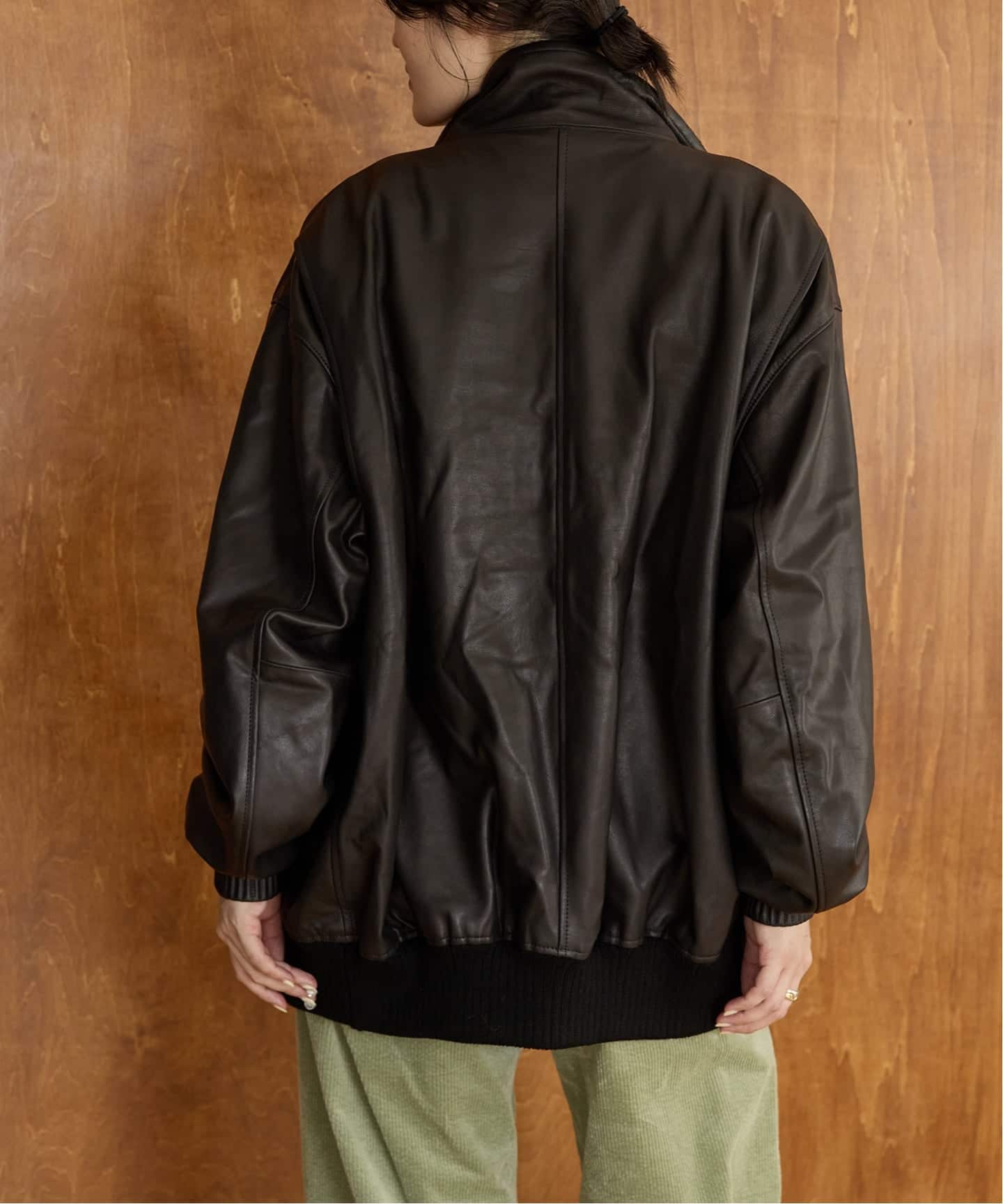 予約》IENA LA BOUCLE レザースタンドネックブルゾン（レザー