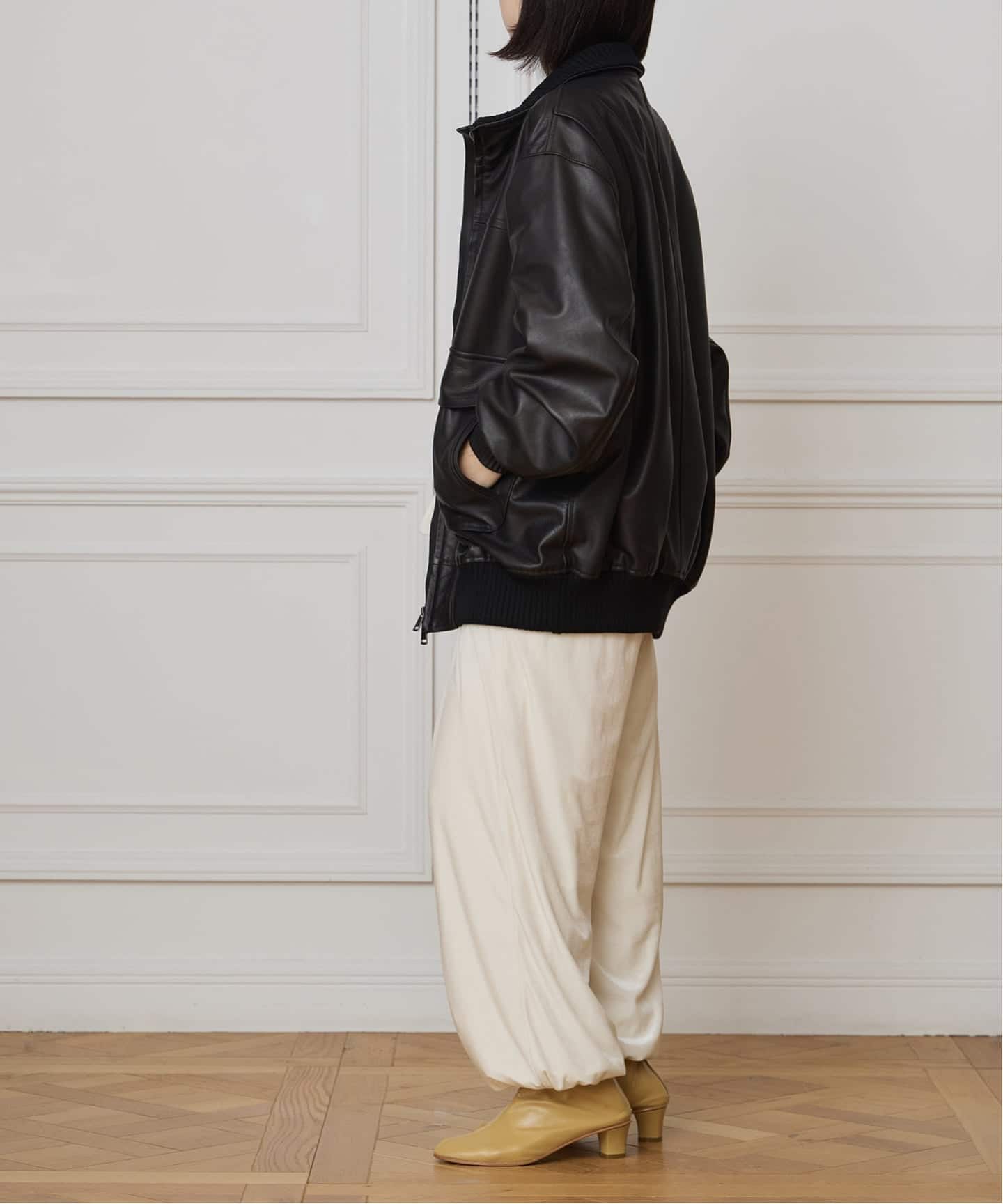 IENA LA BOUCLE レザースタンドネックブルゾン（レザージャケット