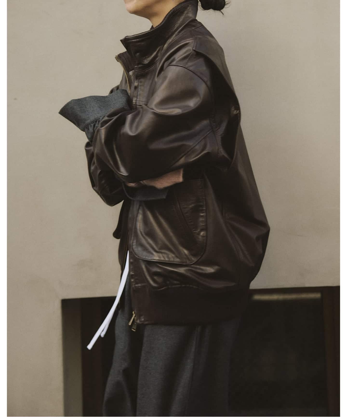 IENA LA BOUCLE レザースタンドネックブルゾン（レザージャケット