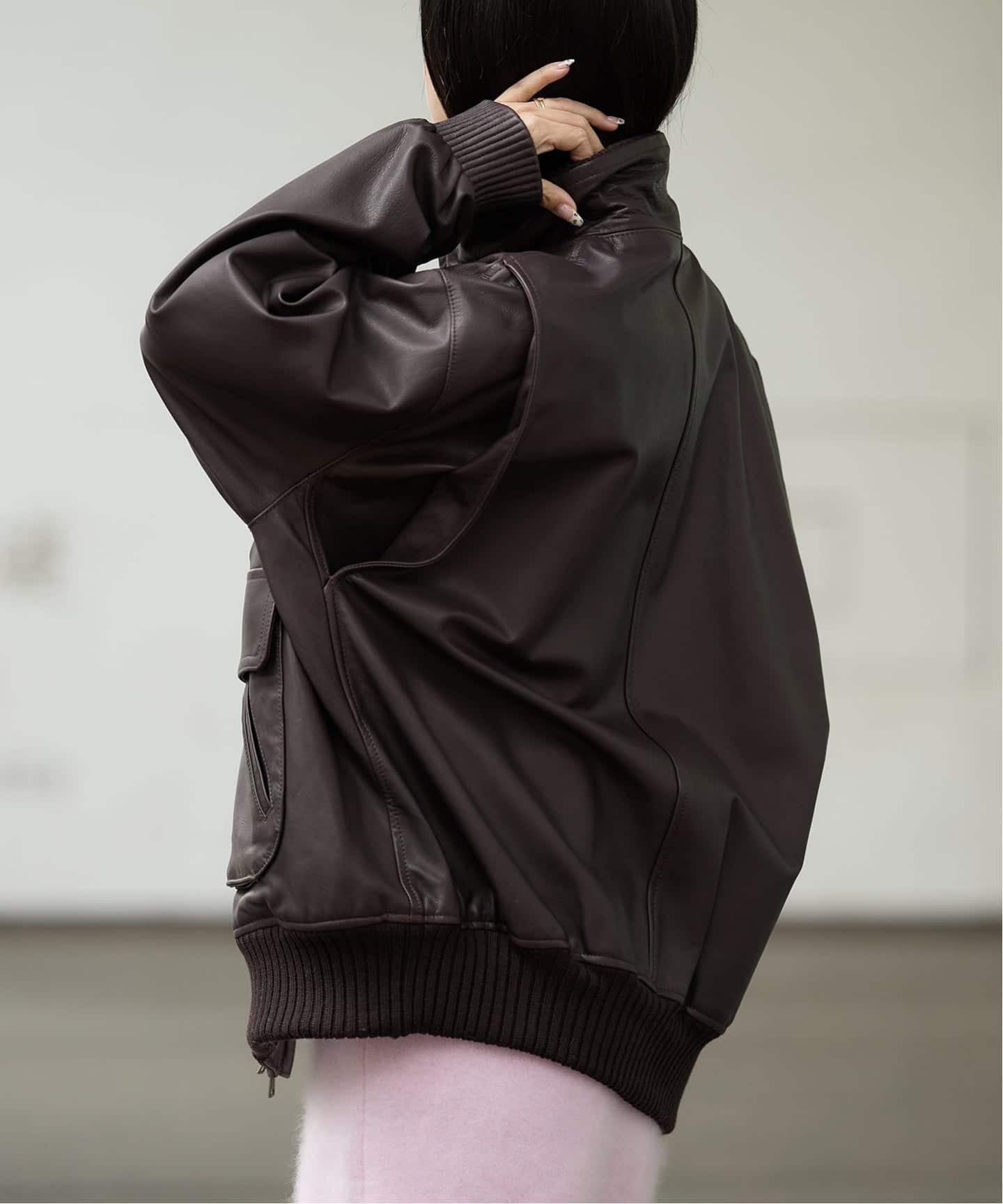 IENA LA BOUCLE レザースタンドネックブルゾン（レザージャケット
