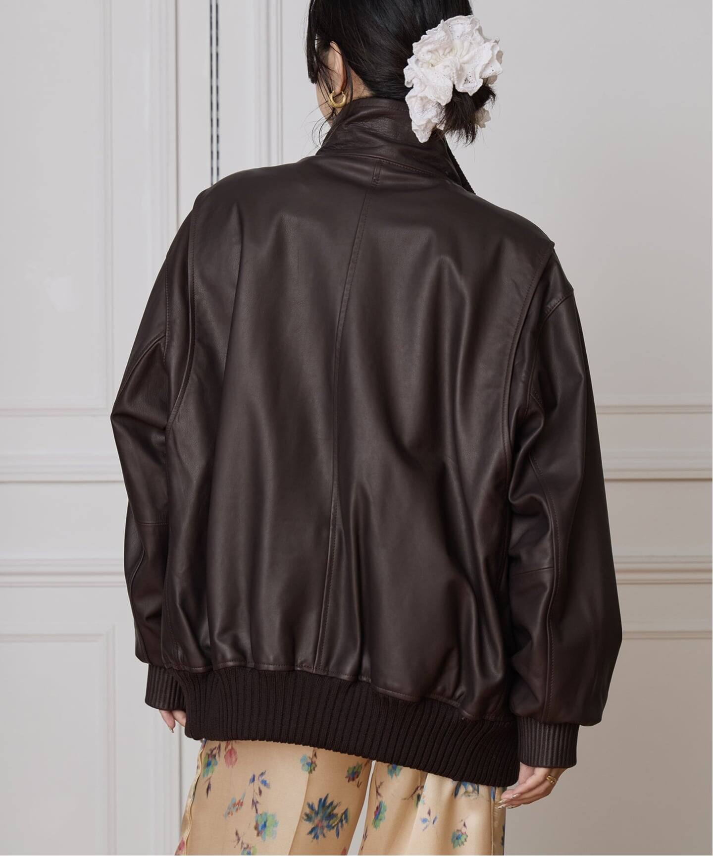 IENA LA BOUCLE レザースタンドネックブルゾン（レザージャケット