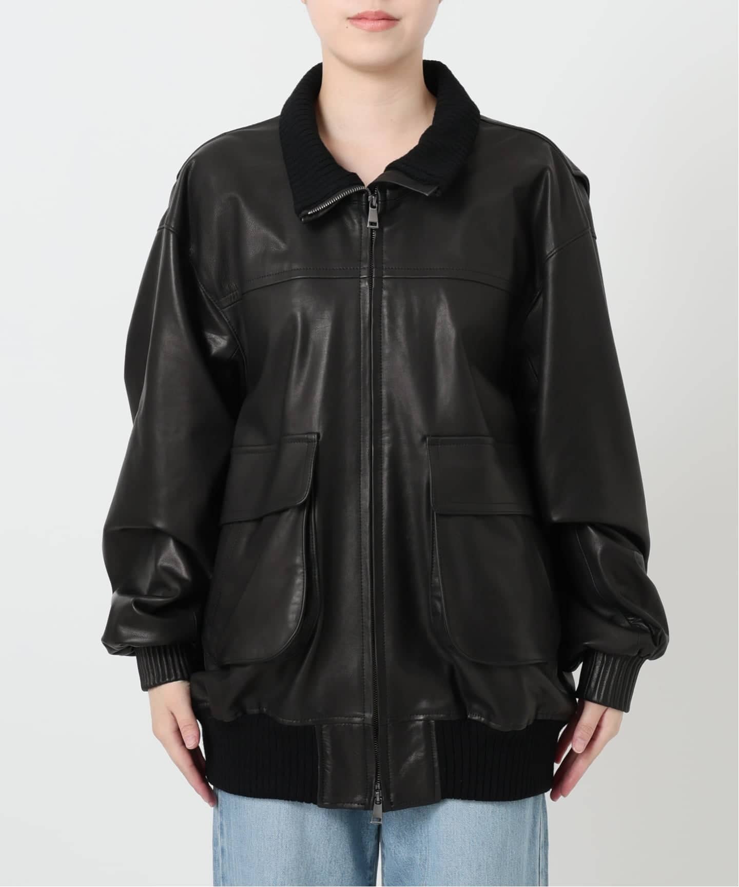 IENA LA BOUCLE レザースタンドネックブルゾン（レザージャケット