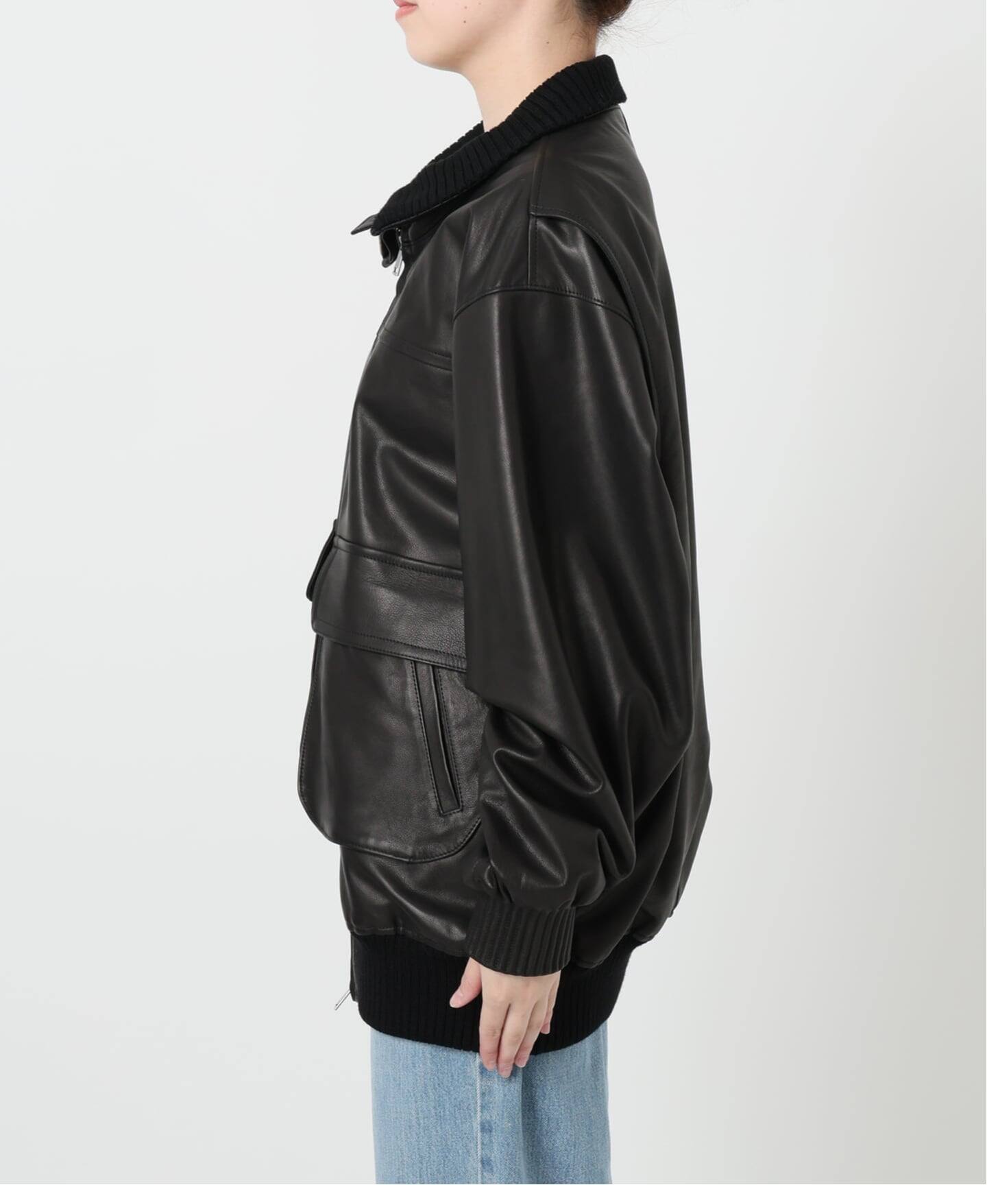 IENA LA BOUCLE レザースタンドネックブルゾン（レザージャケット