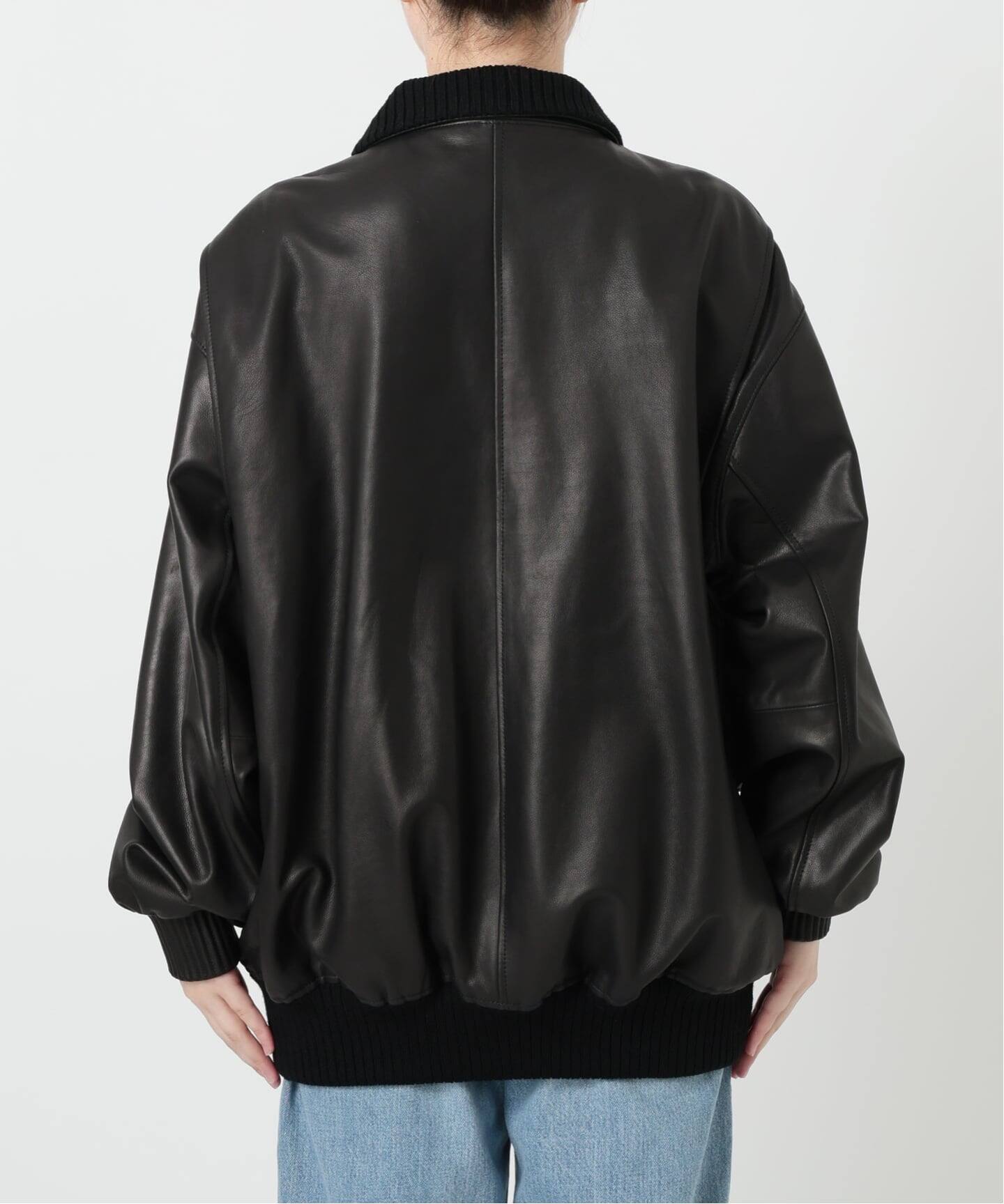 フォンタネリ レザージャケット リブカシミヤ100% キルティング スタッズ 黒 IENA LA BOUCLE レザースタンドネックブルゾン（レザージャケット