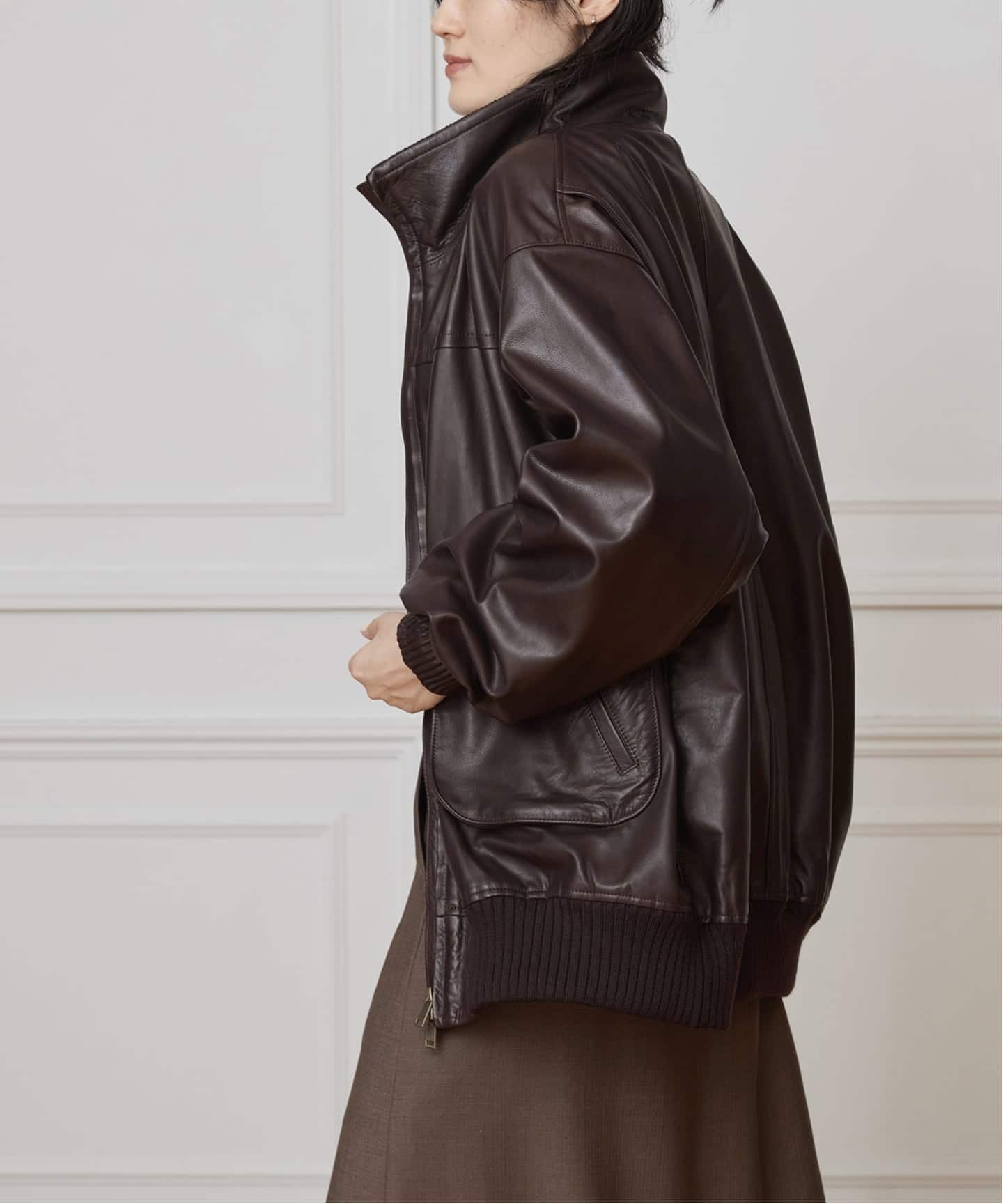 IENA LA BOUCLE レザースタンドネックブルゾン（レザー