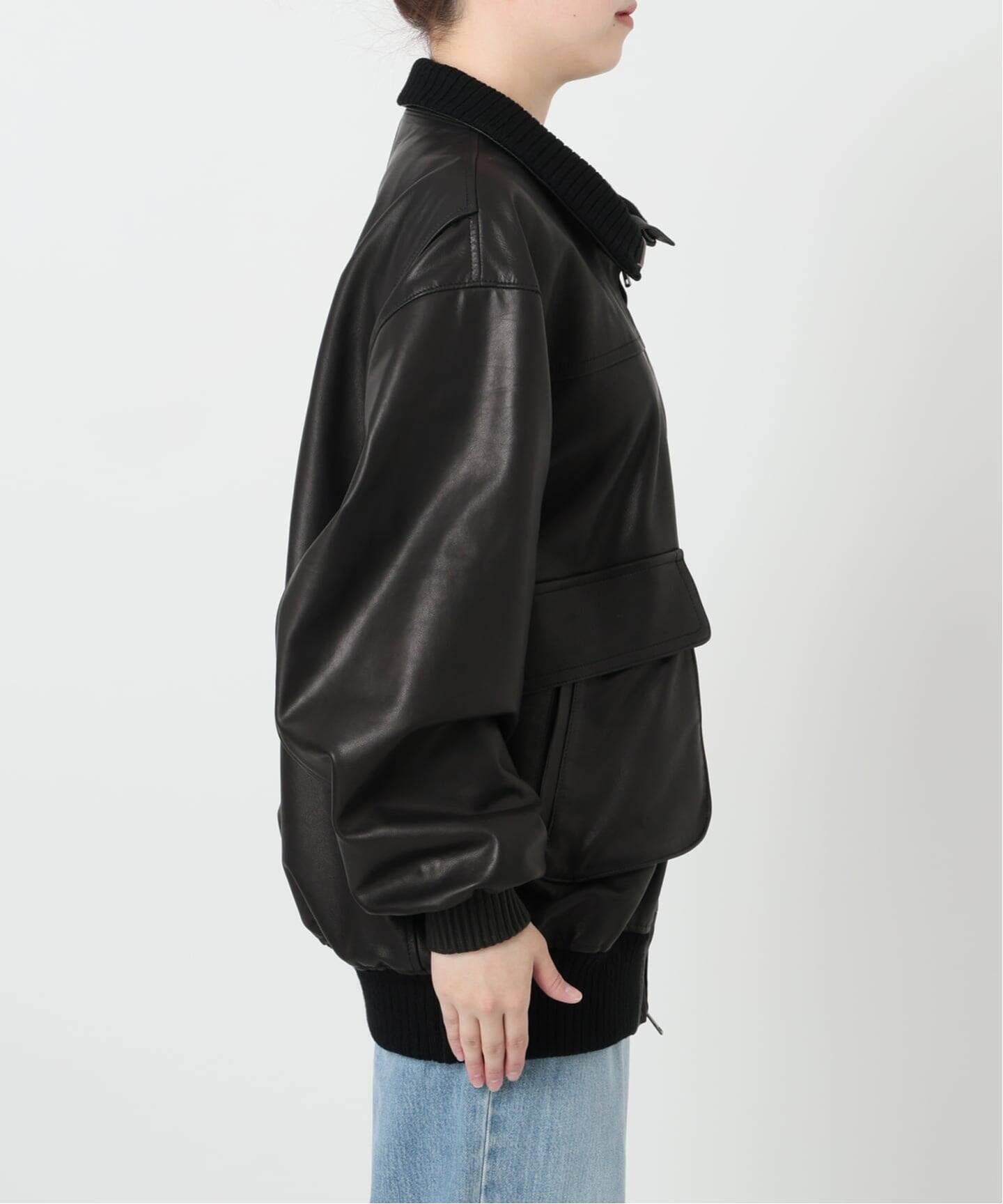IENA LA BOUCLE レザースタンドネックブルゾン（レザー