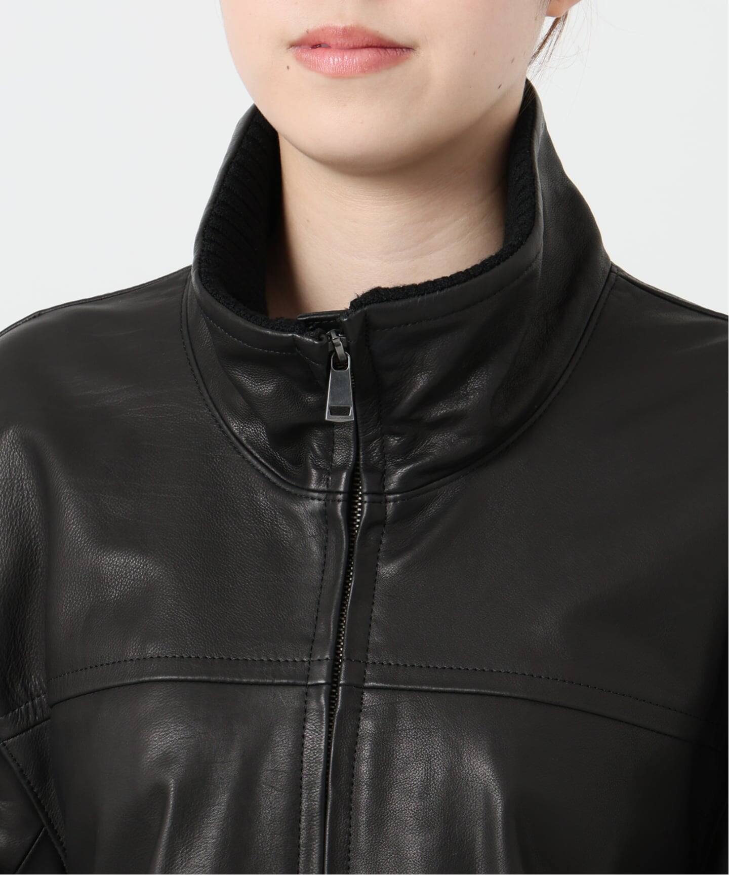 IÉNA ブラック レザージャケット IENA LA BOUCLE レザースタンドネックブルゾン（レザー