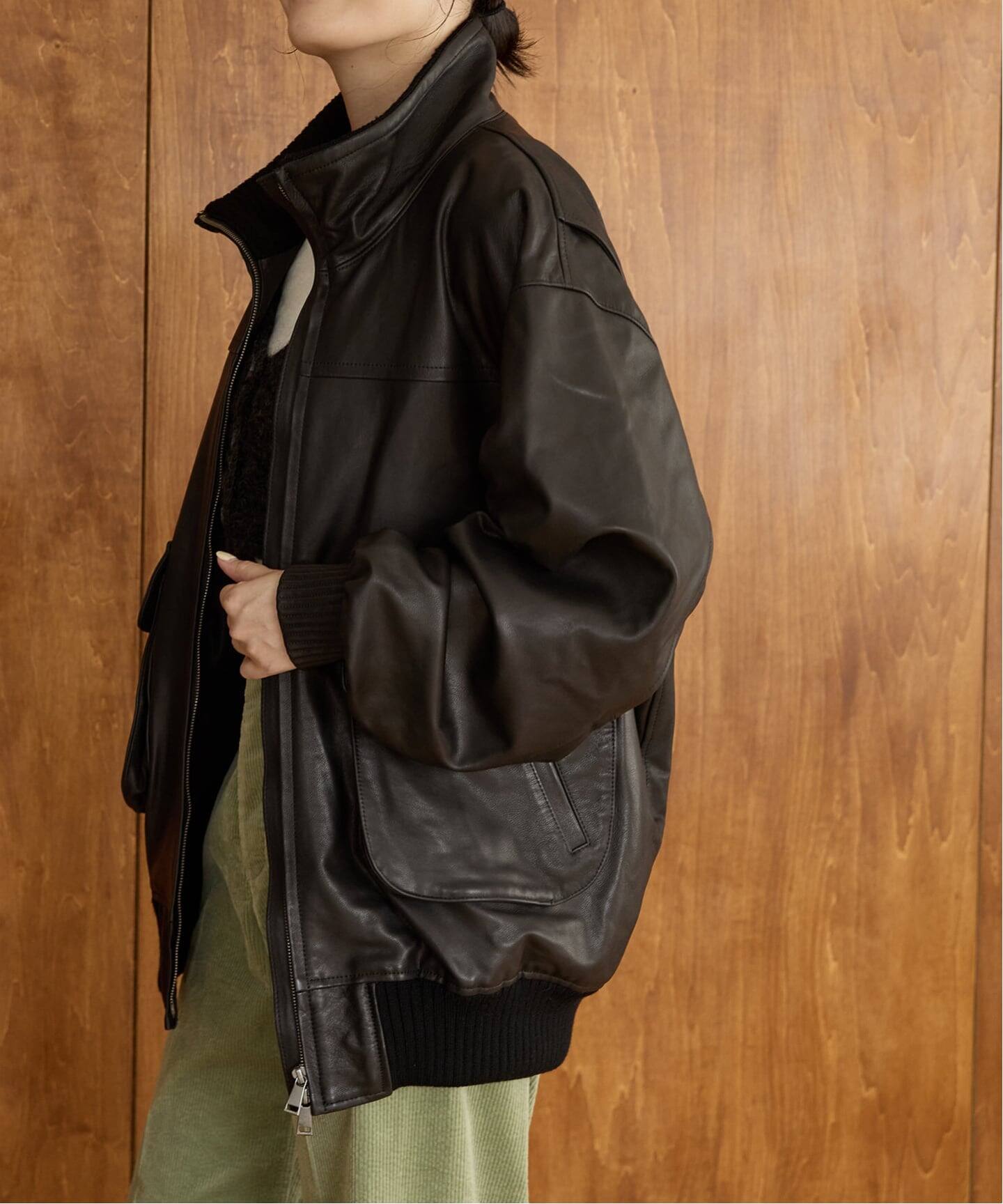 IENA LA BOUCLE レザースタンドネックブルゾン（レザージャケット 